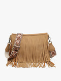 Sadie Light Brown Suede Fringe Crossbody w/ Guitar Strap Purse