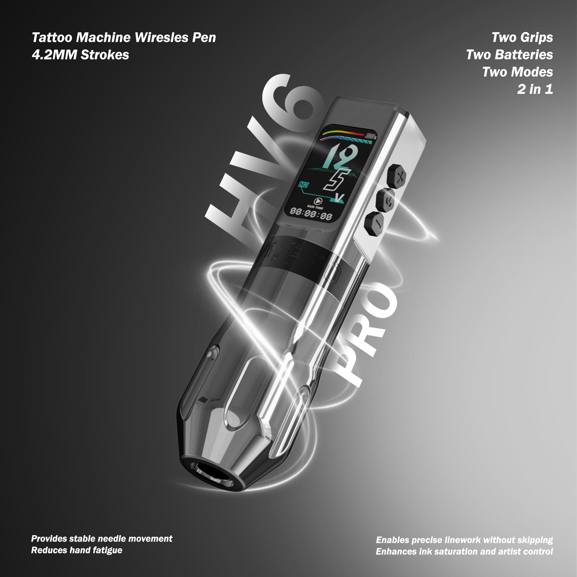 INKSOUL® Tattoo Machine Wiresles Pen 4.2MM Strokes Two Grips Two Batteries Two Modes 2 in 1 | HV6 PRO