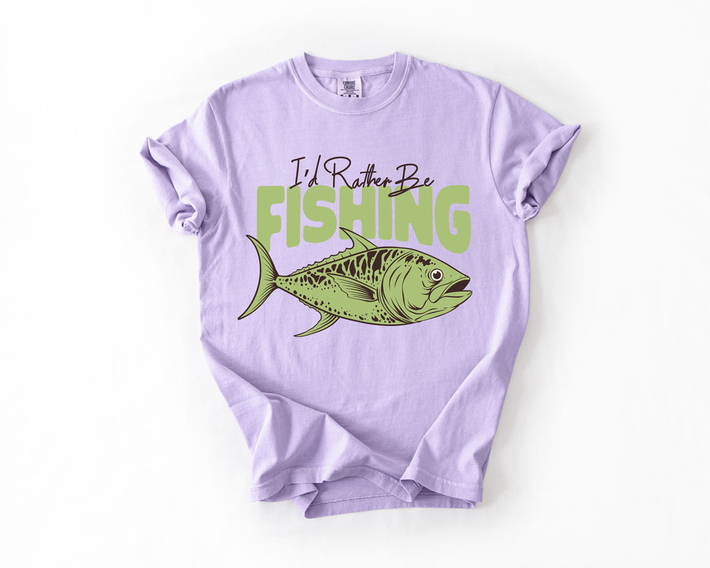 I'd Rather Be Fishing Boat Lake Life Sea Life Camping Outdoor Nature Travel Comfort Colors Tee