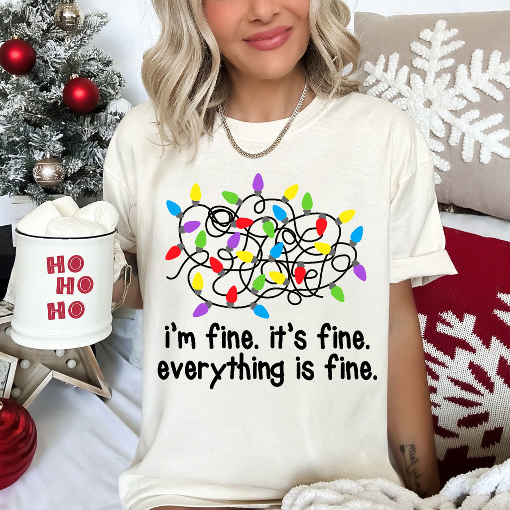 I'm Fine, It's Fine, Everything Is Fine Christmas Lights Edition Comfort Colors Tee