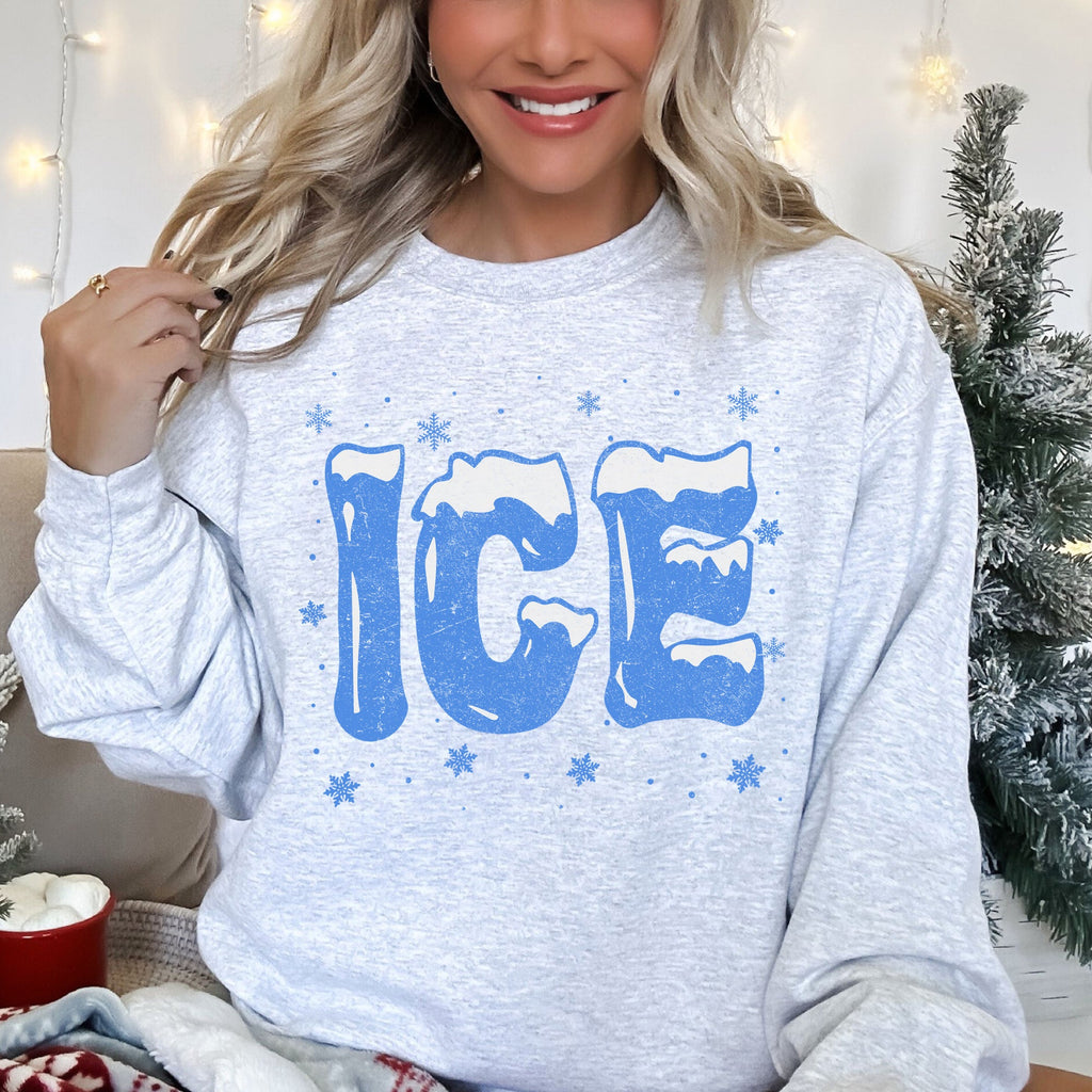 Ice Cold Christmas Winter Retro Nostalgic Snowy Night Sky Village Lights Mistletoe Winter Scene Sweatshirt