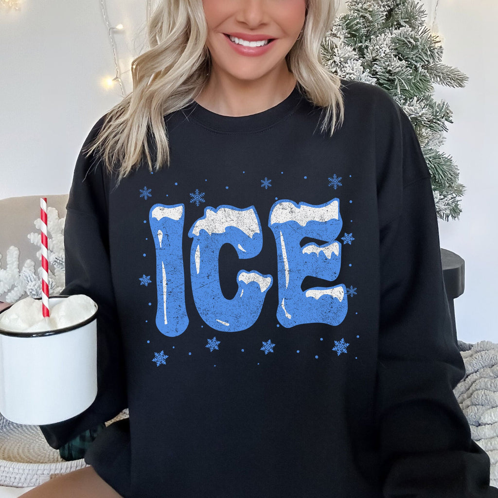 Ice Cold Christmas Winter Retro Nostalgic Snowy Night Sky Village Lights Mistletoe Winter Scene Sweatshirt