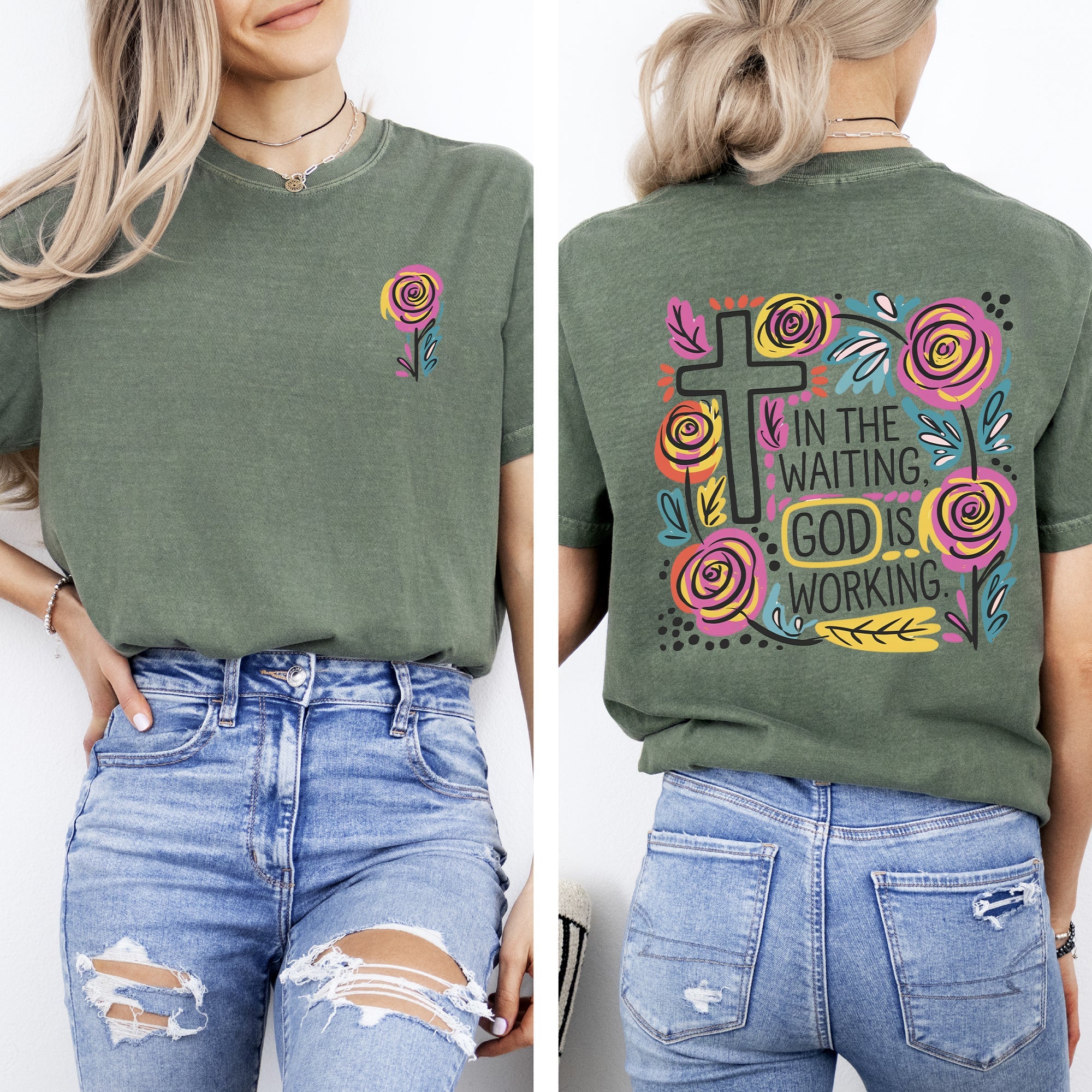 In The Waiting God Is Working Christian Gospel Faith Saved Grace Comfort Colors Tee
