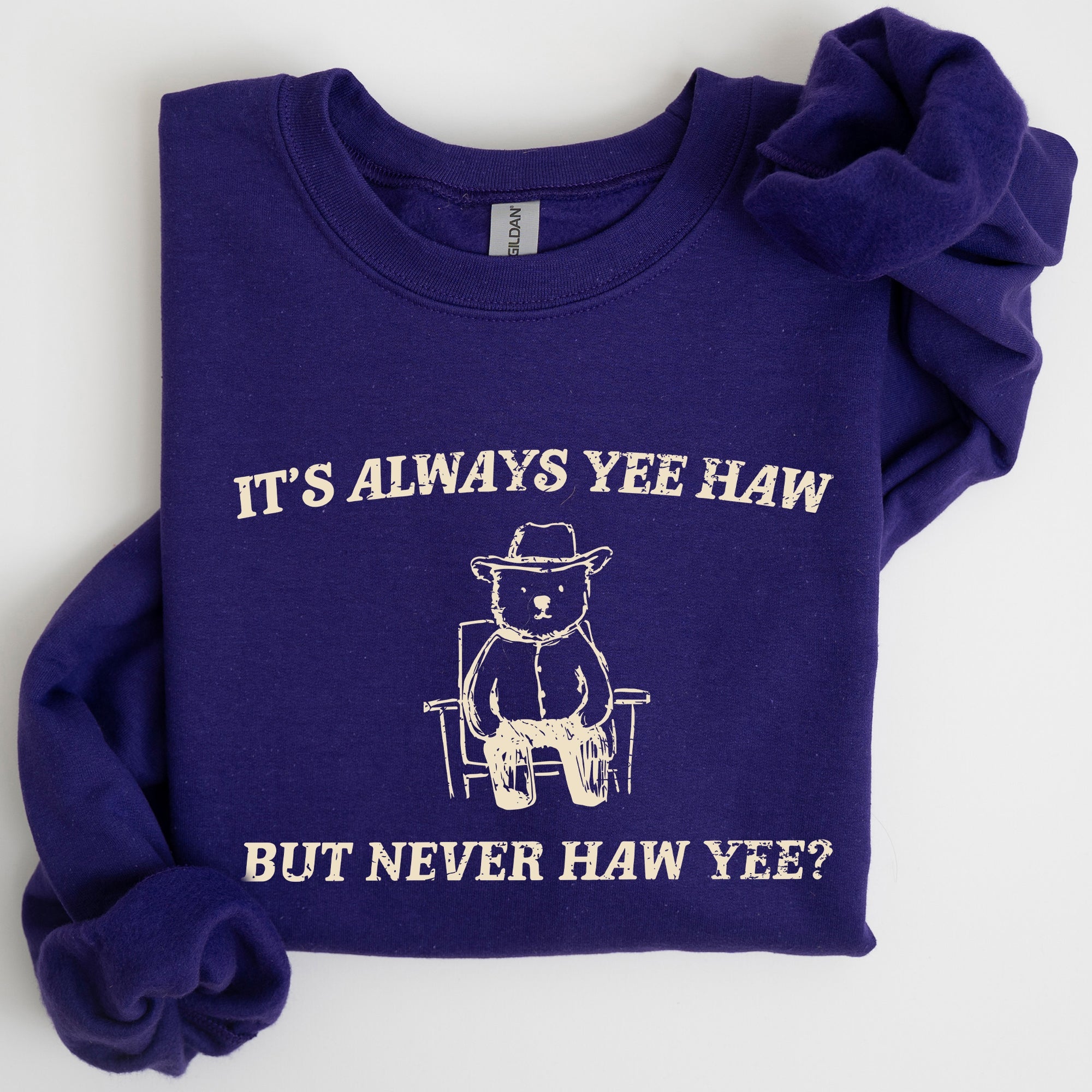 It's Always Yee Haw Bear Meme Aesthetic Funny Graphic Cozy Vintage Style Sweatshirt