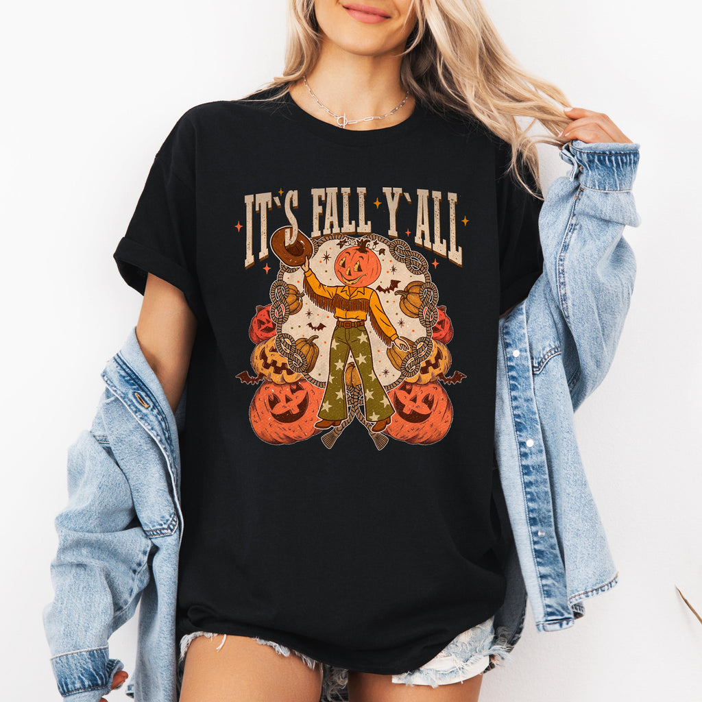 It's Fall Y'all Jack O Lantern Halloween Autumn Seasonal Cozy Soft Cotton Graphic Tee