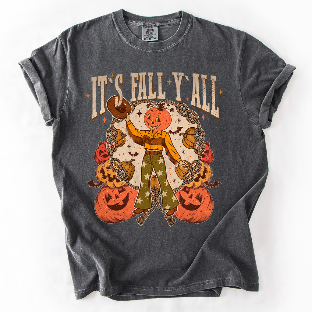 It's Fall Y'all Watercolor Flowers and Jack-O'-Lanterns Halloween Autumn Edition Comfort Colors Tee