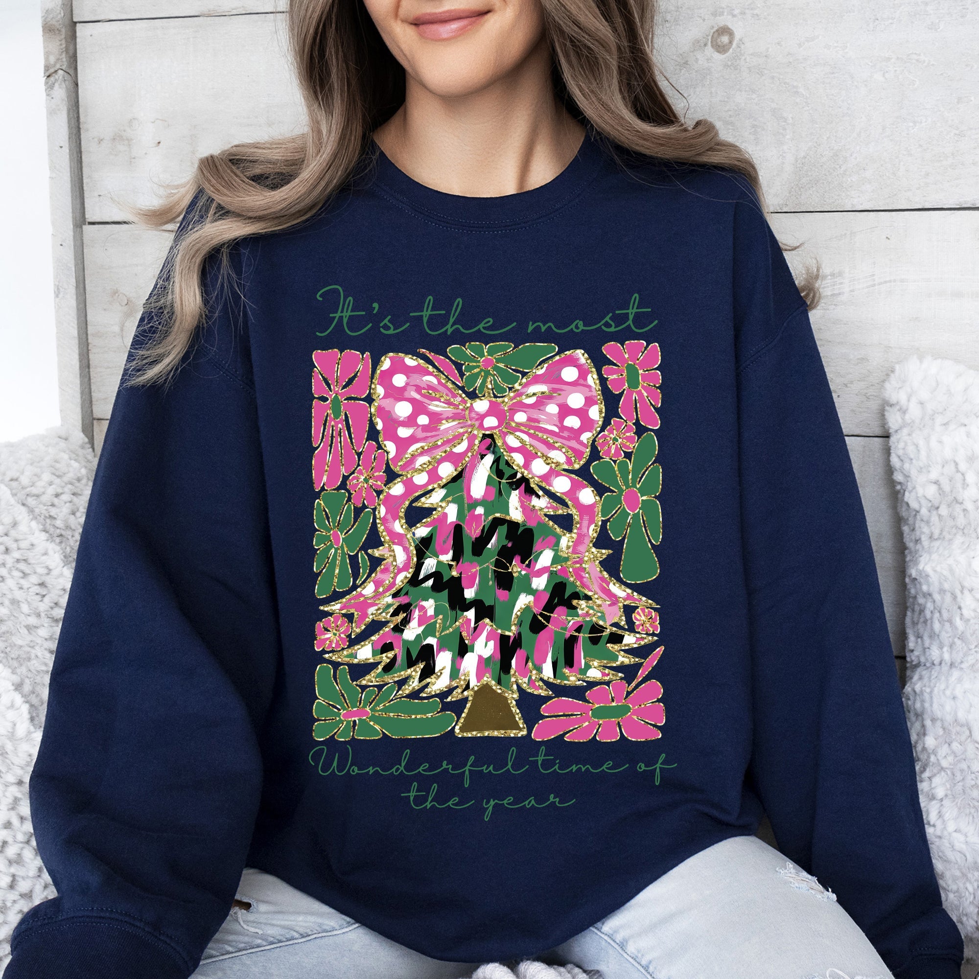 It's The Most Wonderful Time Of The Year Floral Faux Gold Christmas Botanical Sweatshirt