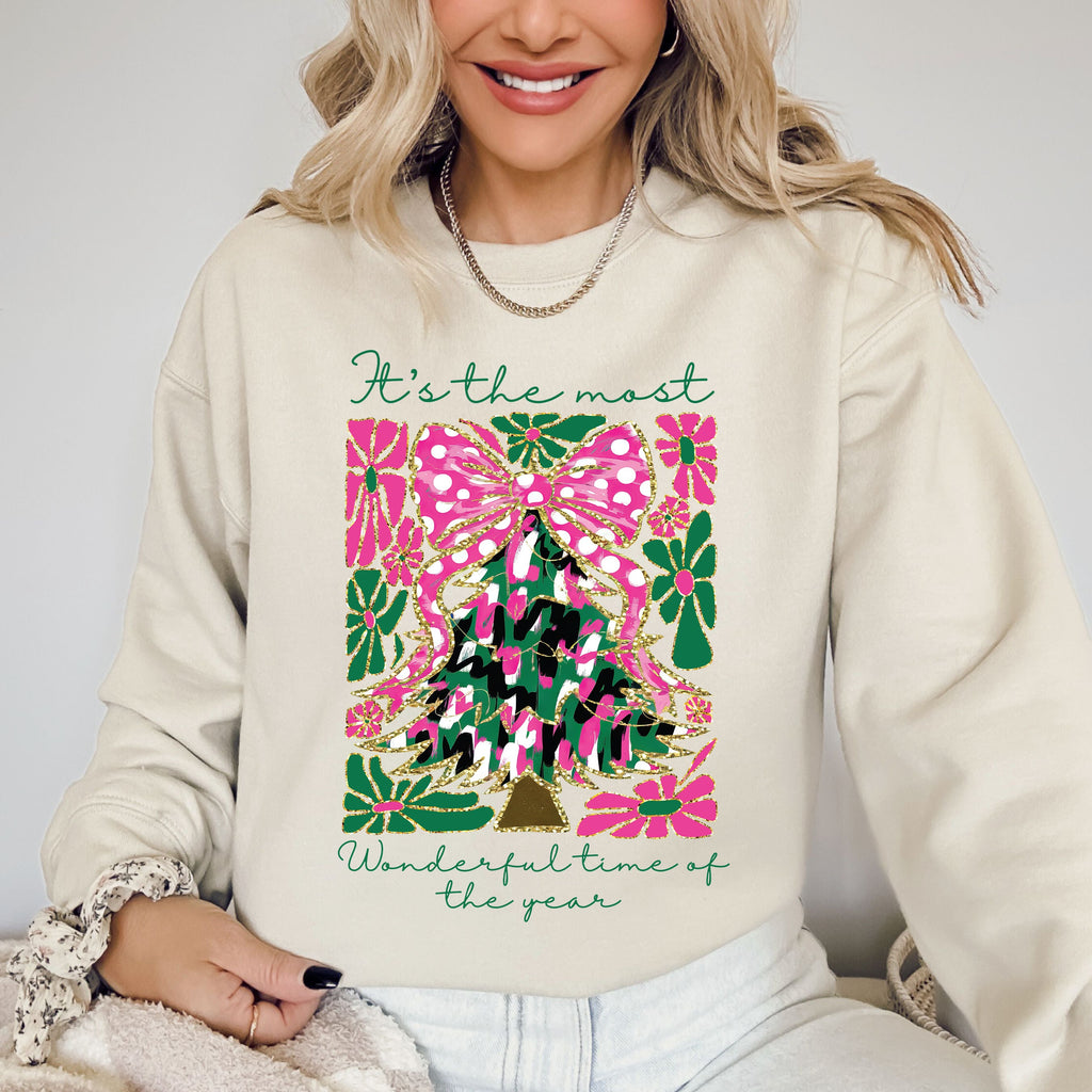 It's The Most Wonderful Time Of The Year Floral Faux Gold Christmas Botanical Sweatshirt