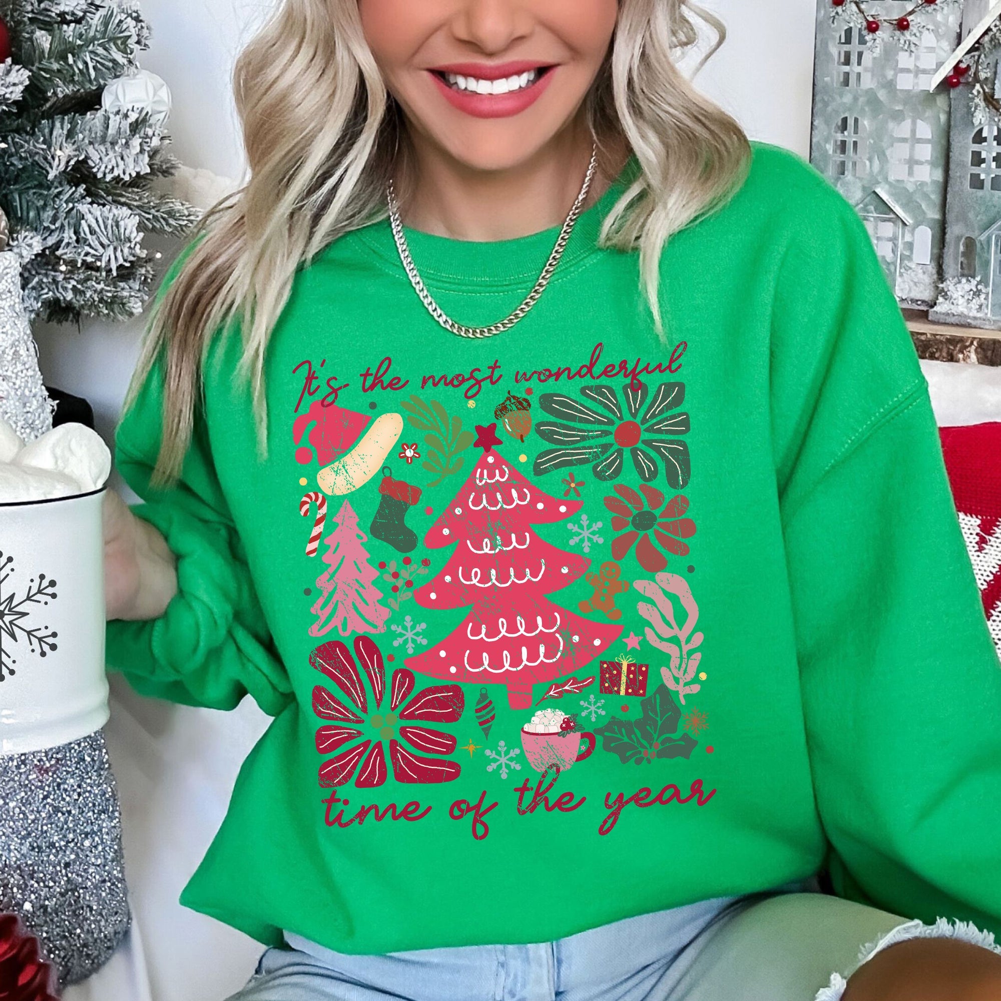 It's The Most Wonderful Time Of The Year Floral Christmas Botanical Holiday Sweatshirt
