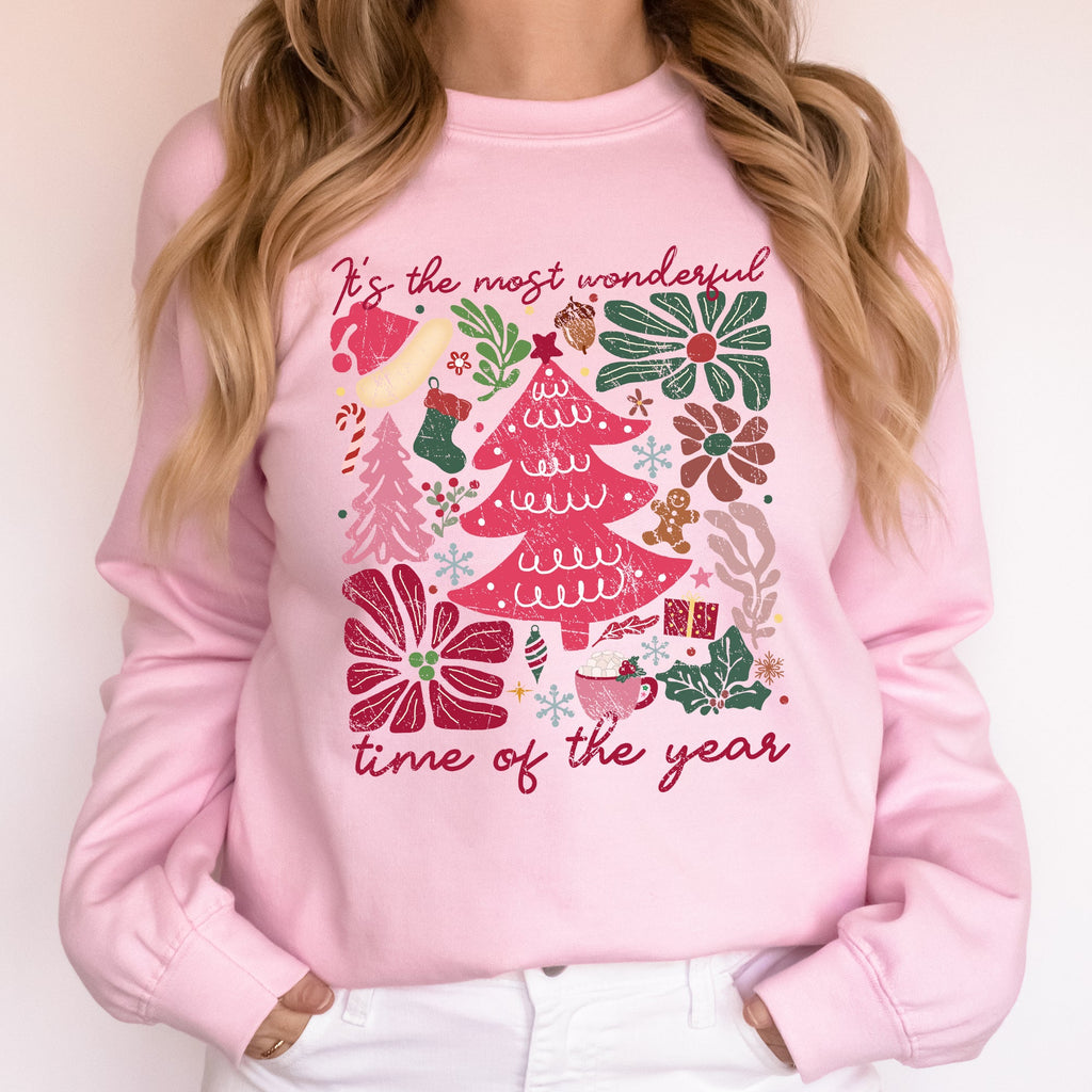 It's The Most Wonderful Time Of The Year Floral Christmas Botanical Holiday Sweatshirt