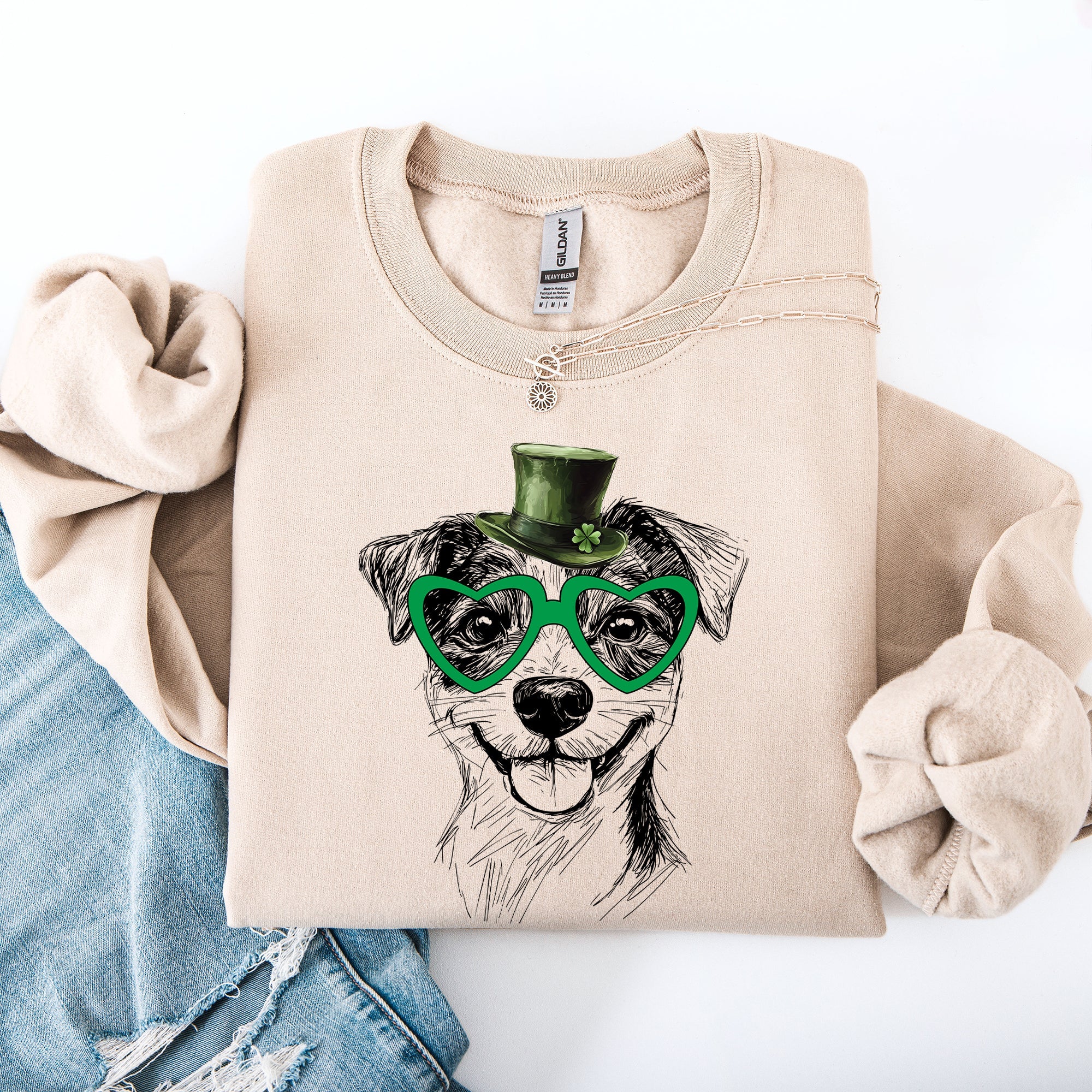 Jack Russell Irish St Patrick's Day Lucky Dog Portrait Design Cozy Premium Sweatshirt