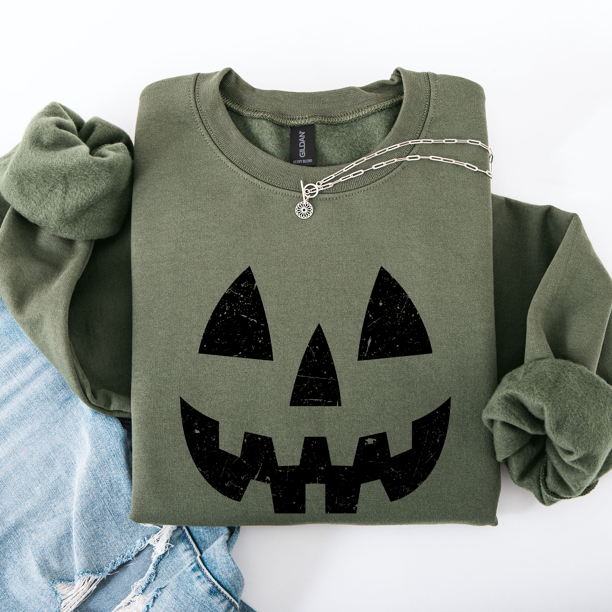 Jack O Lantern Halloween Design Cozy Autumn Festive Night Scene Illustration Style Sweatshirt