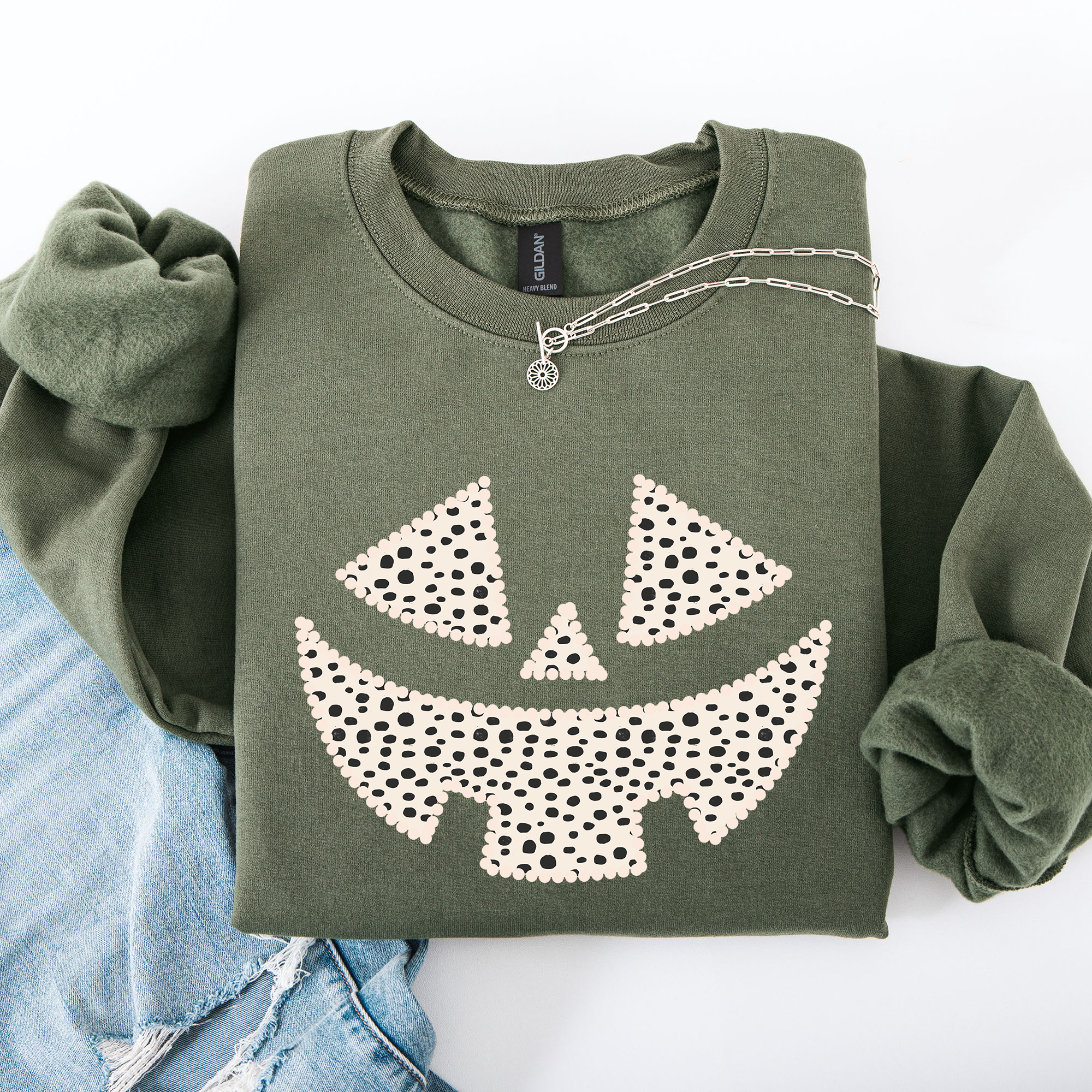 Jack O Lantern Dalmatian Print Halloween Cozy Whimsical Autumn Festival Sweatshirt