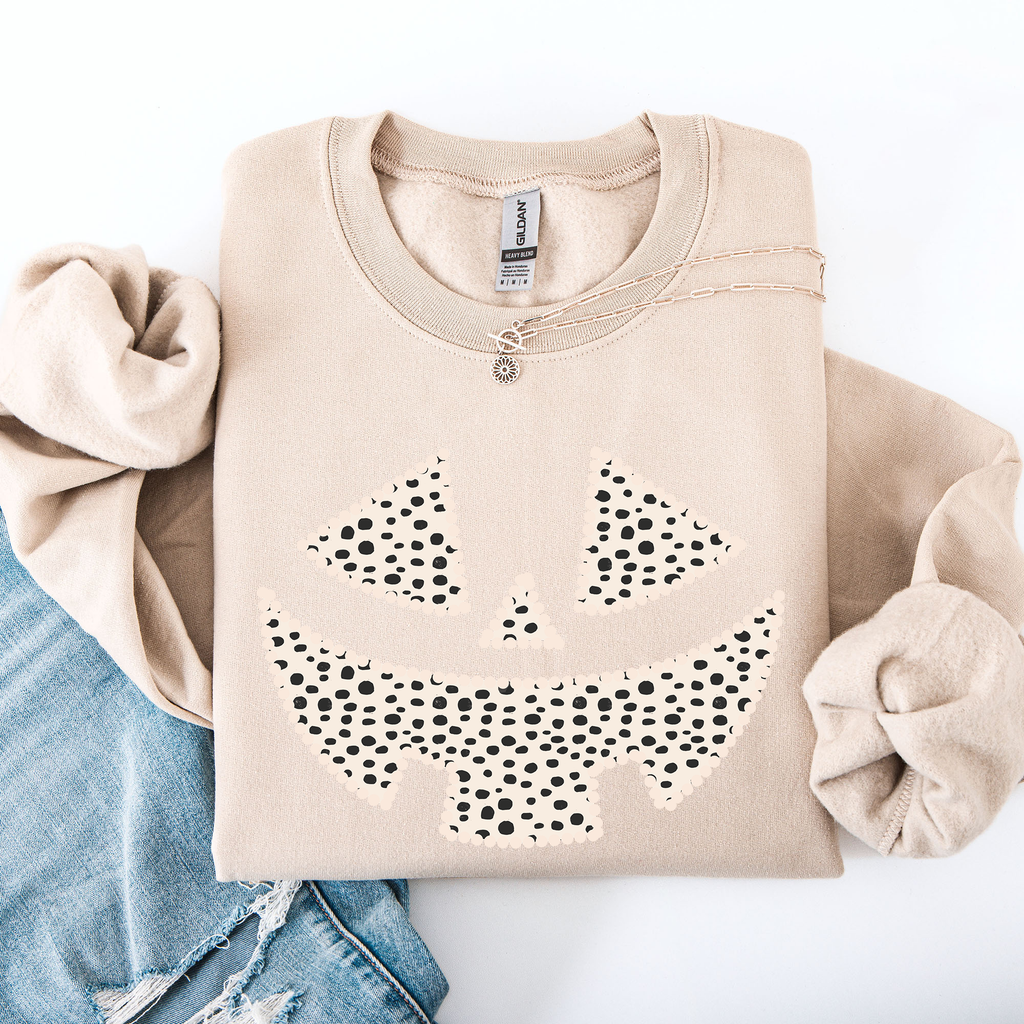 Jack O Lantern Dalmatian Print Halloween Cozy Whimsical Autumn Festival Sweatshirt