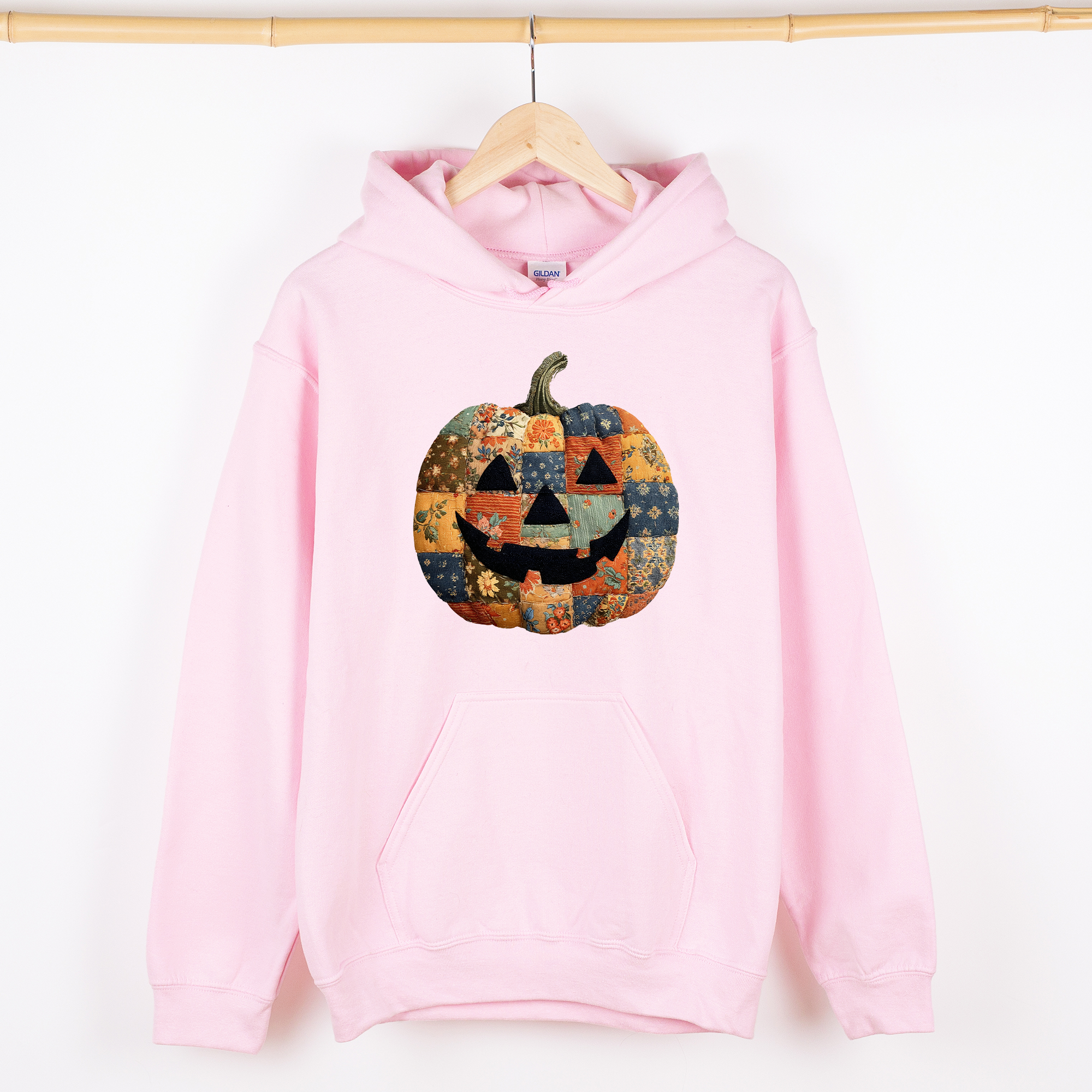 Jack-O-Lantern Faux Quilt Pumpkin Halloween Harvest Night Vintage Cozy Fall Inspired Graphic Hoodie