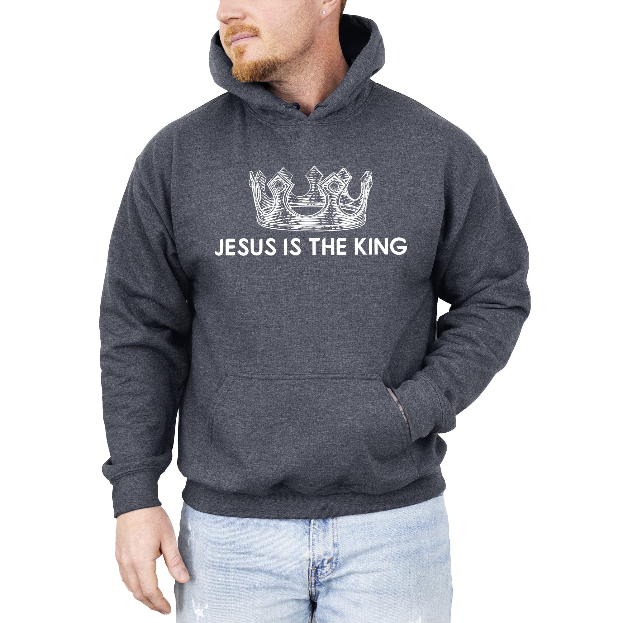Jesus Is The King Crown Gospel Faith Christian Proclamation Spiritual Religious Praise Message Hoodie