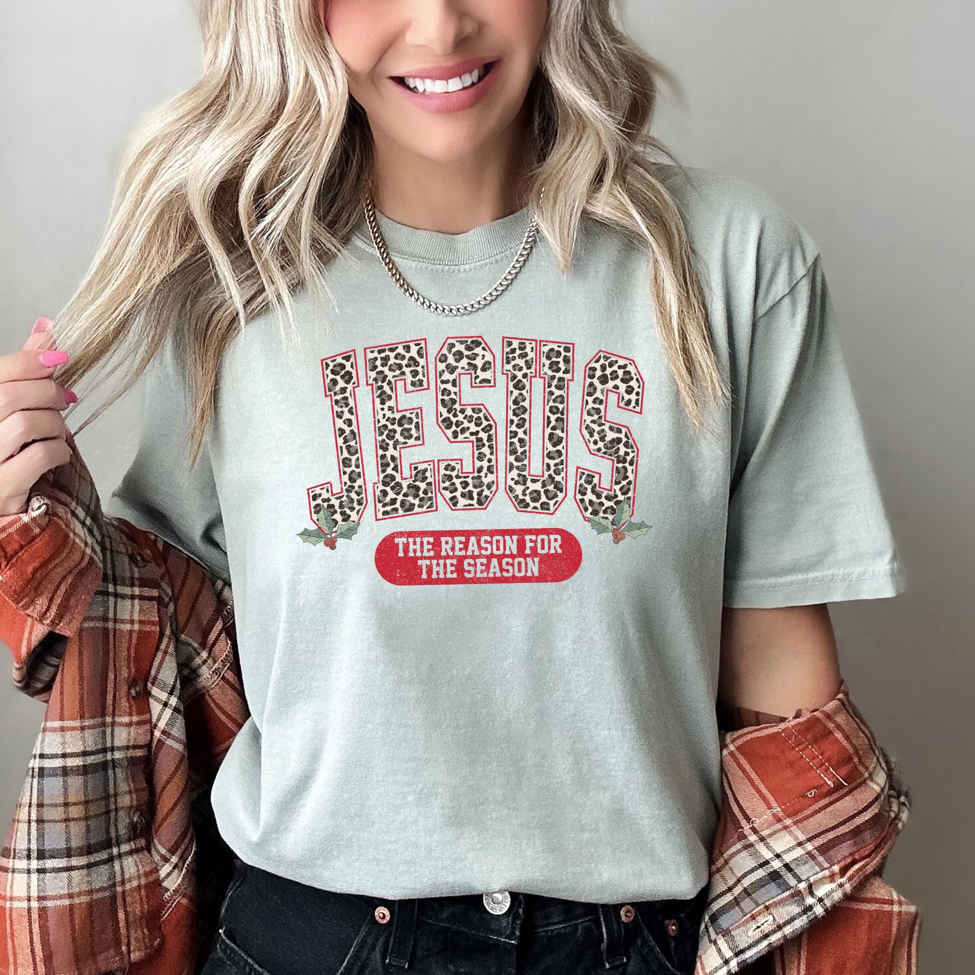 Jesus, Reason For The Season Leopard Print Christmas Faith Design Comfort Colors Tee