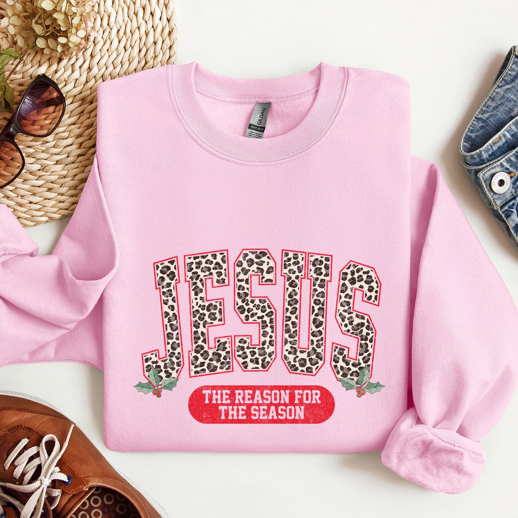 Jesus, The Reason For The Season Leopard Print Christian Faith Christmas Statement Sweatshirt