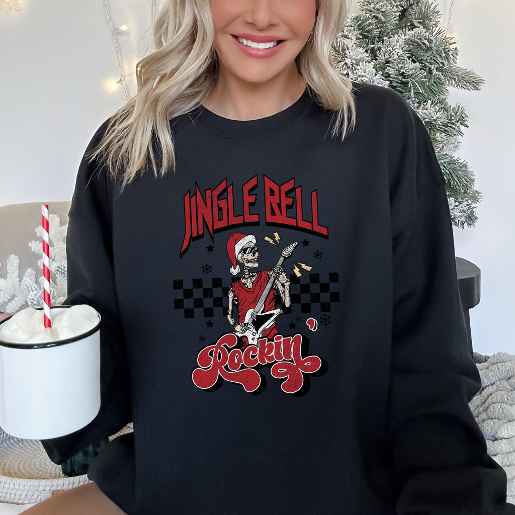 Jingle Bell Rocking Skeleton Rock Music Retro Holiday Rock Anthems Vintage Skull Edition Sweatshirt