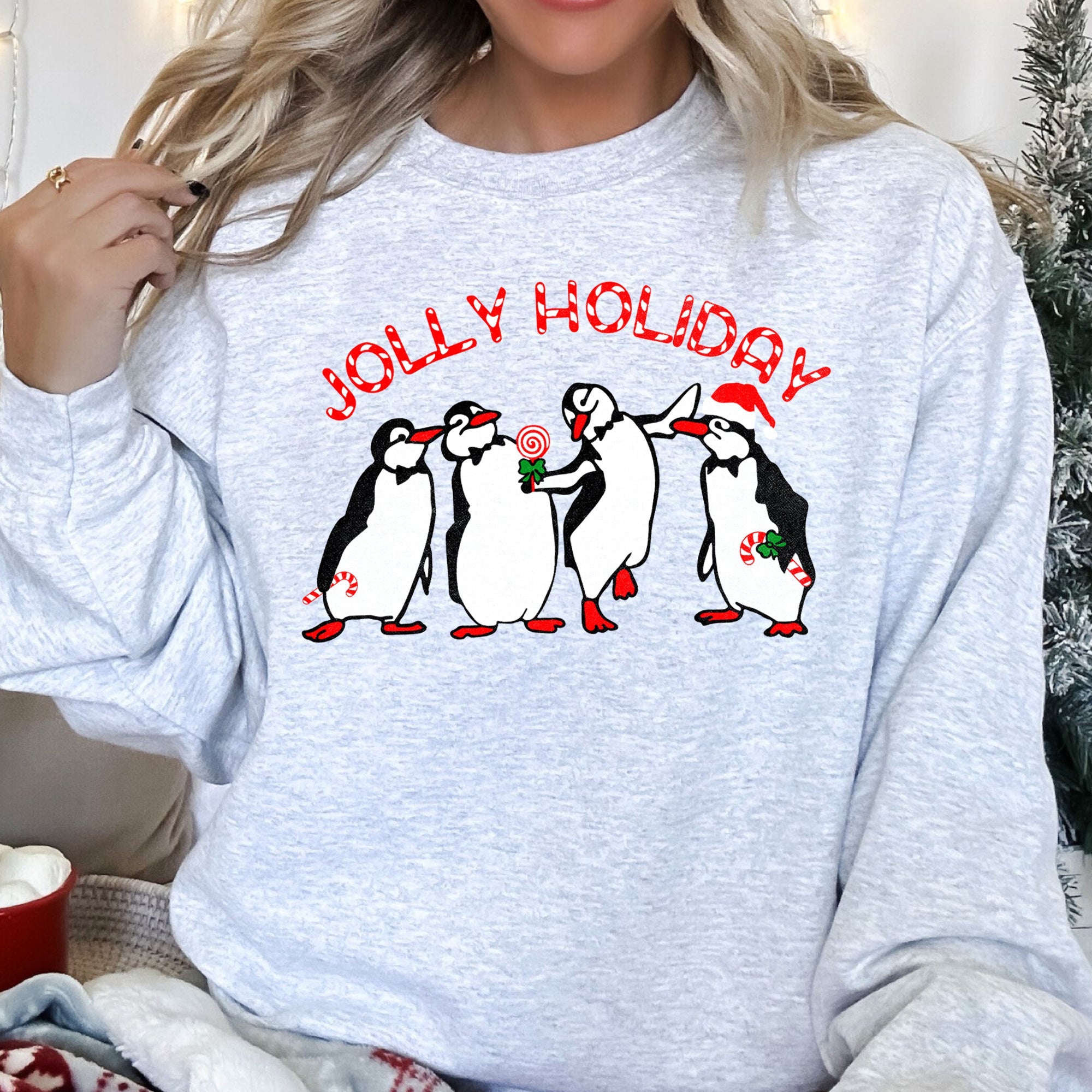 Jolly Holiday Penguins Christmas Cozy Winter Scene Festive Graphic Premium Sweatshirt