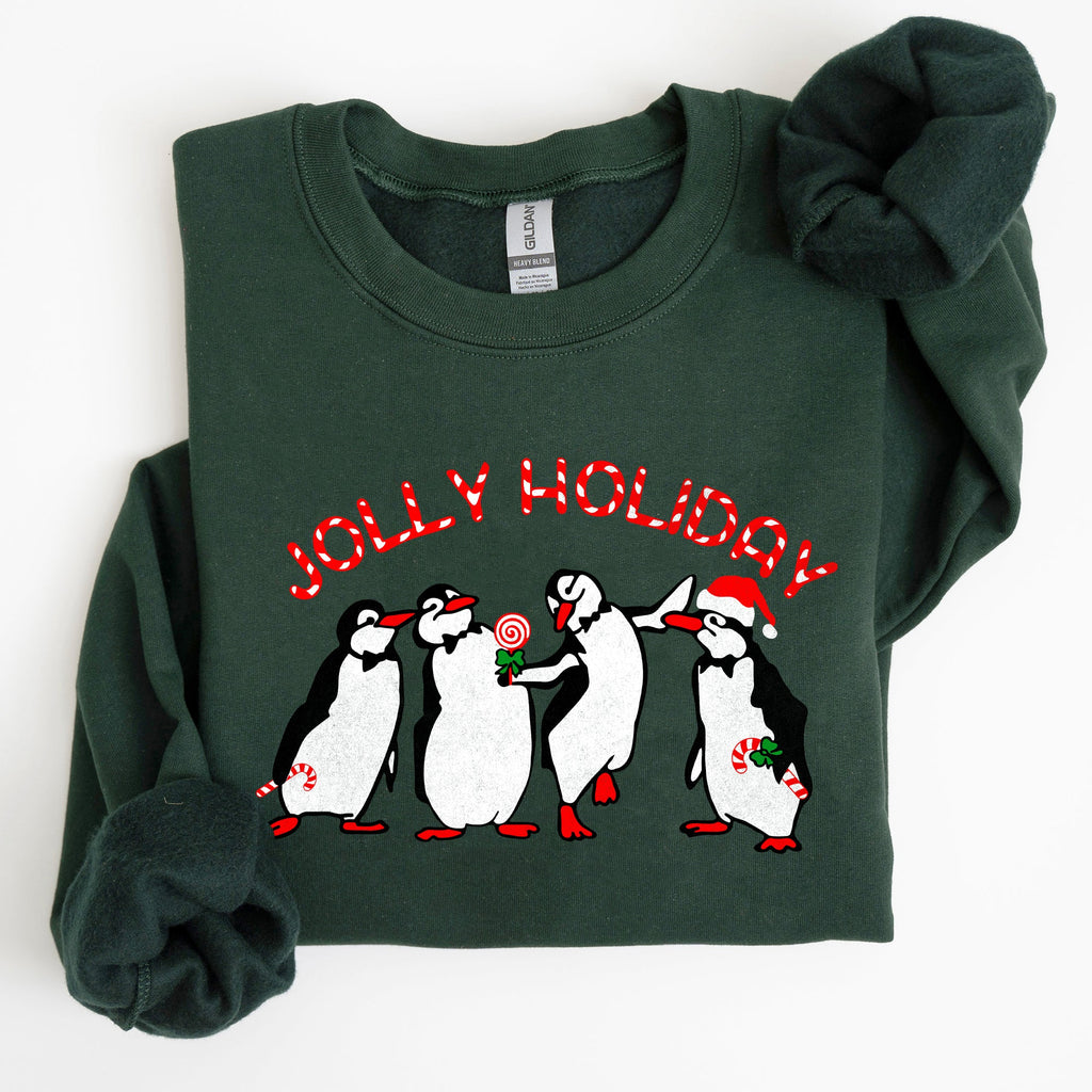Jolly Holiday Penguins Christmas Winter Santa Cozy Scene With Snowy Parade Sweatshirt