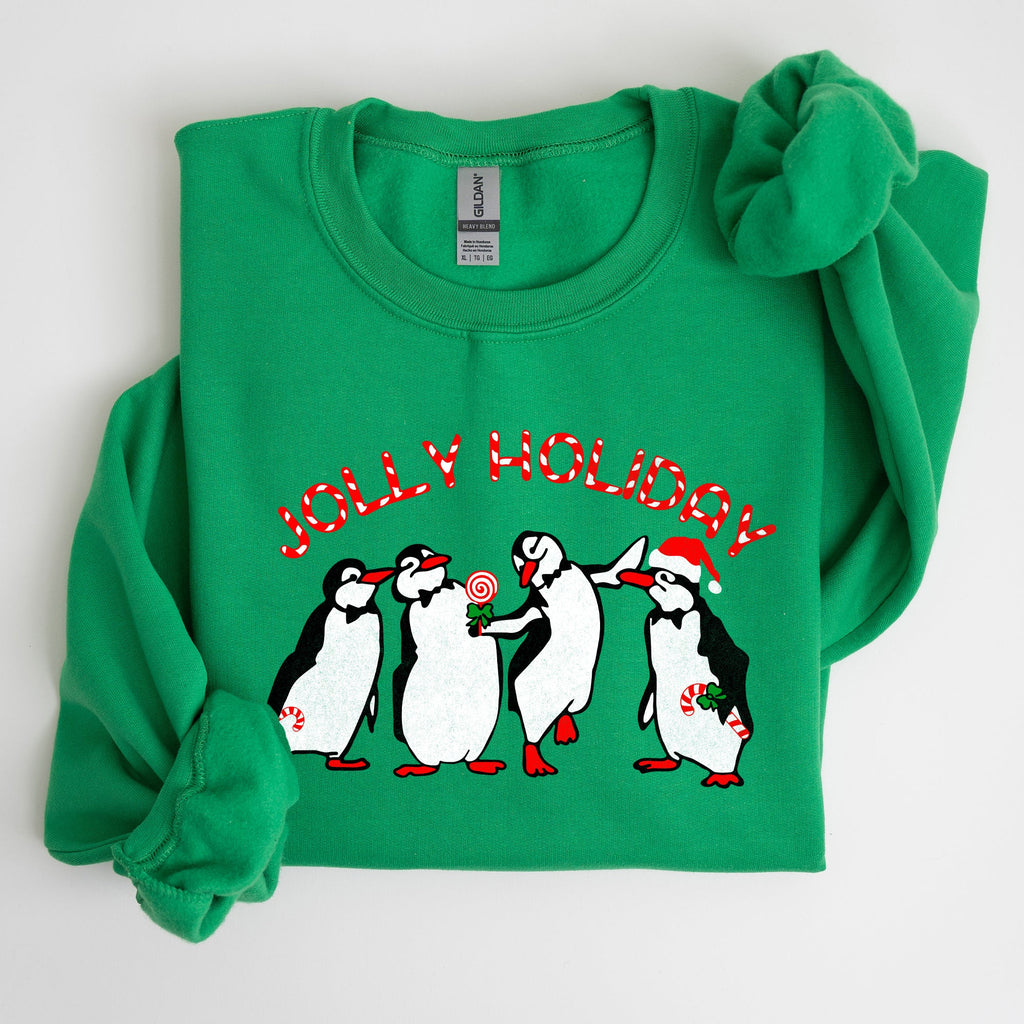 Jolly Holiday Penguins Christmas Winter Santa Cozy Scene With Snowy Parade Sweatshirt