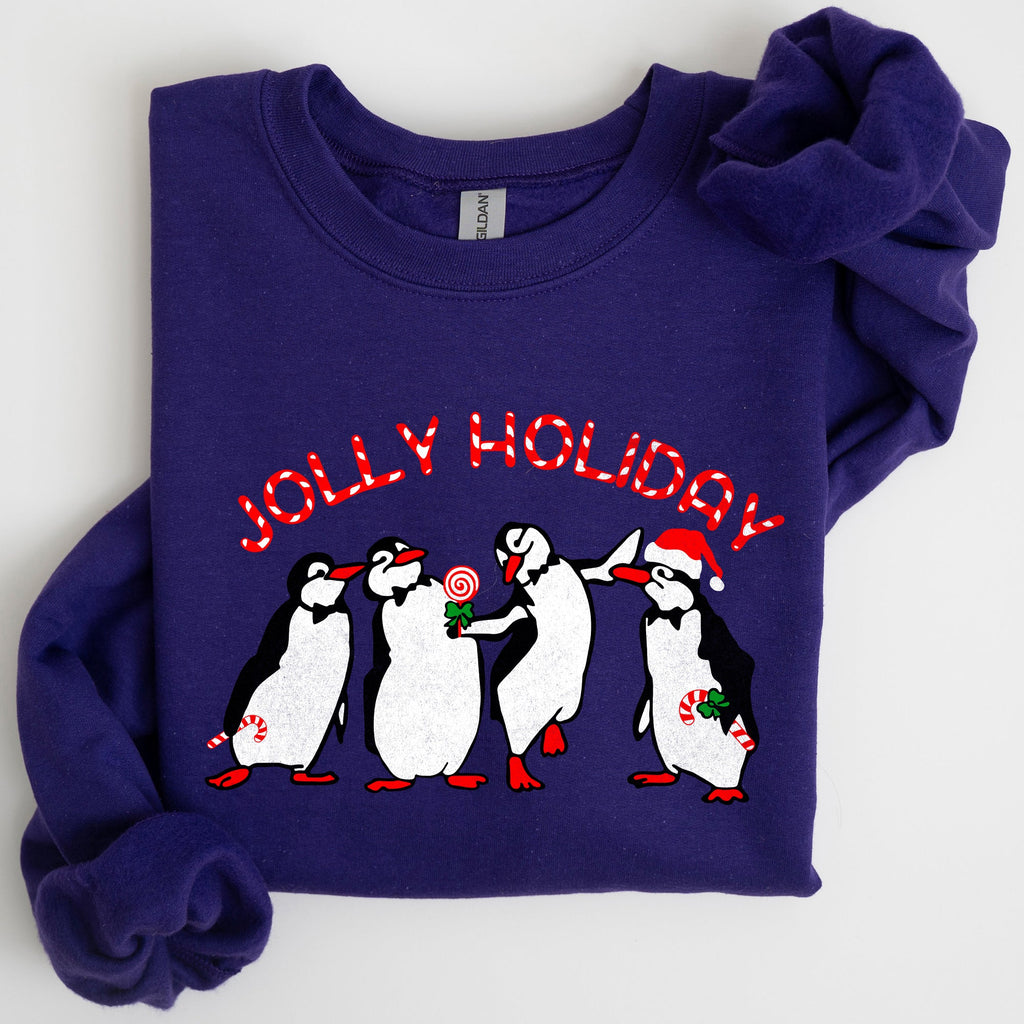 Jolly Holiday Penguins Christmas Winter Santa Cozy Scene With Snowy Parade Sweatshirt