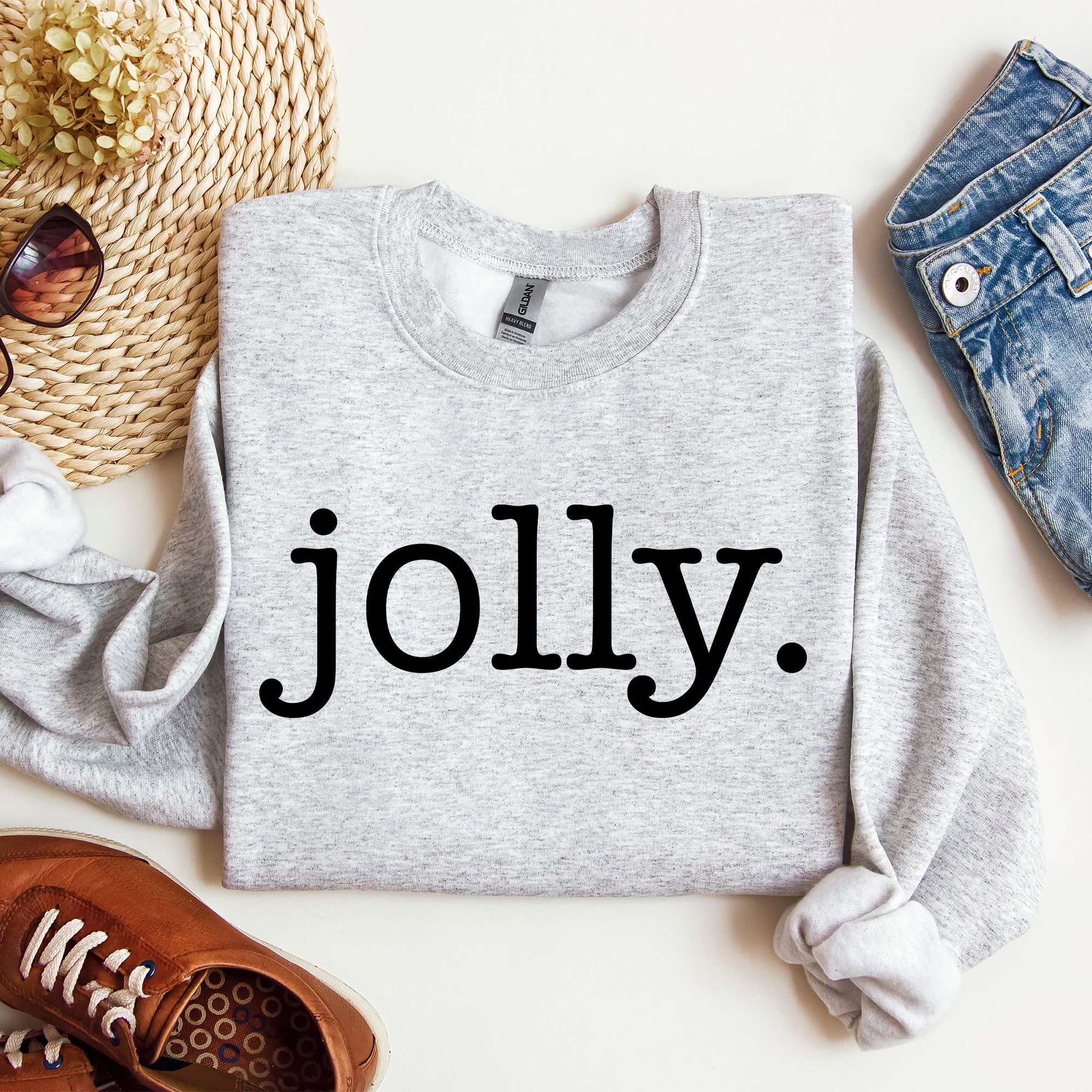 Jolly Classic Minimalist Christmas Winter Snow Santa Festive Cozy Fleece Lined Sweatshirt