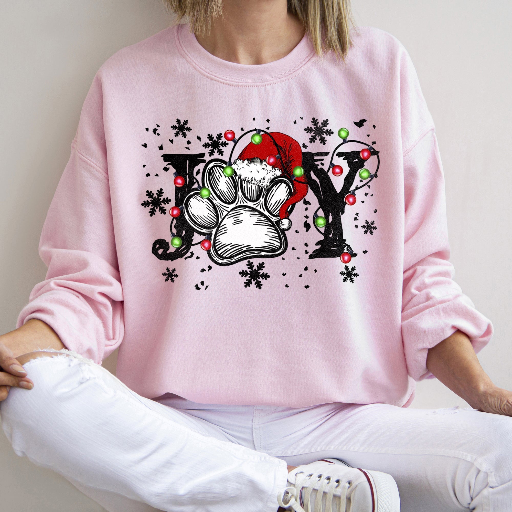 Joy Paw Christmas Canine Paw Print Festive Holiday Spirit Cozy Edition Sweatshirt