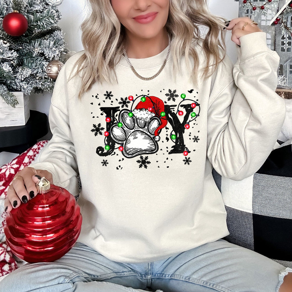 Joy Paw Christmas Canine Paw Print Festive Holiday Spirit Cozy Edition Sweatshirt