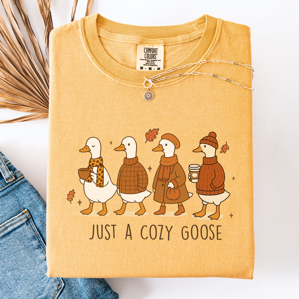 Just A Cozy Goose Autumn Watercolor Bouquet Pumpkin Spice Floral Comfort Colors Tee