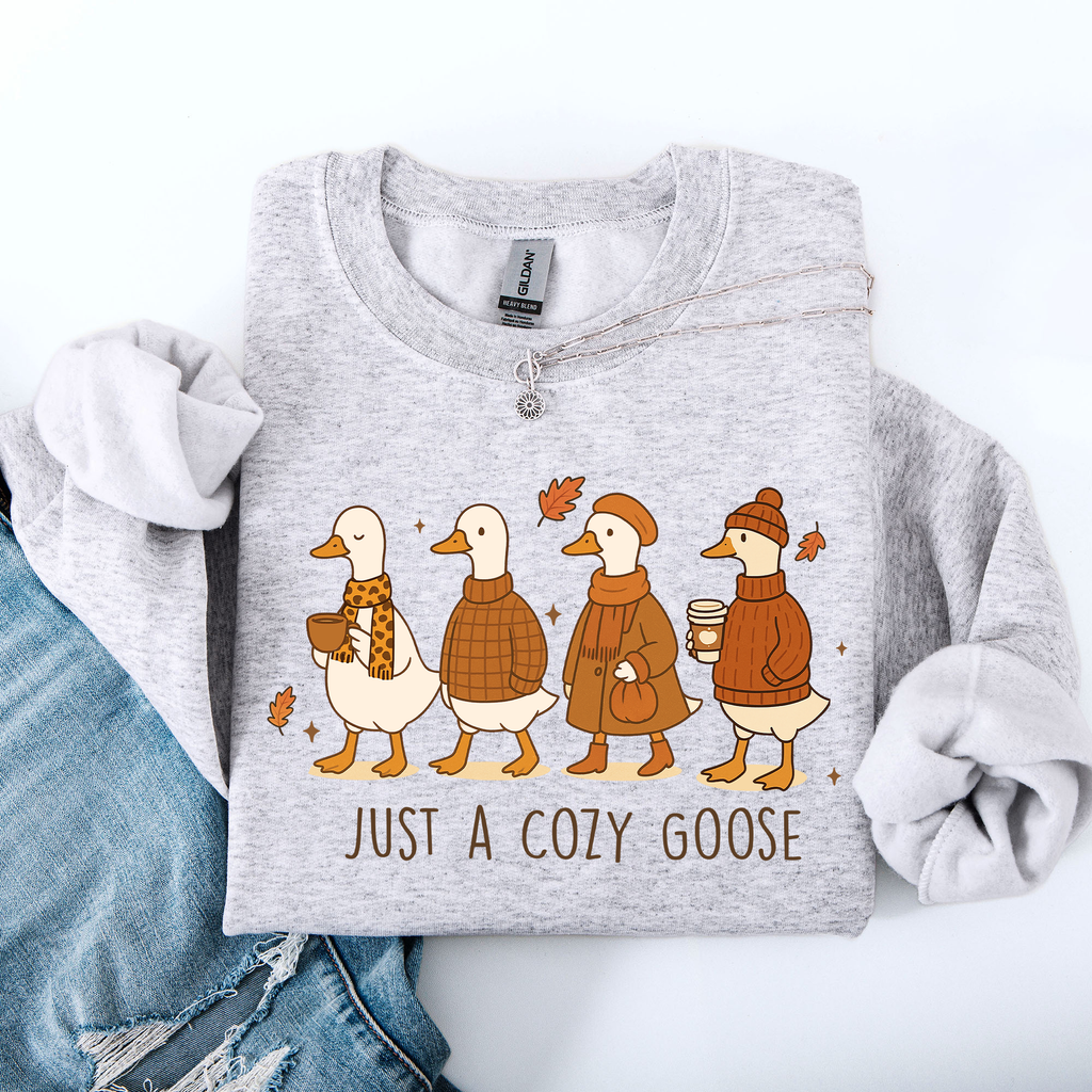 Just A Cozy Goose Autumn Floral Sunflower Pumpkin Spice Cozy Fleece Seasonal Sweatshirt