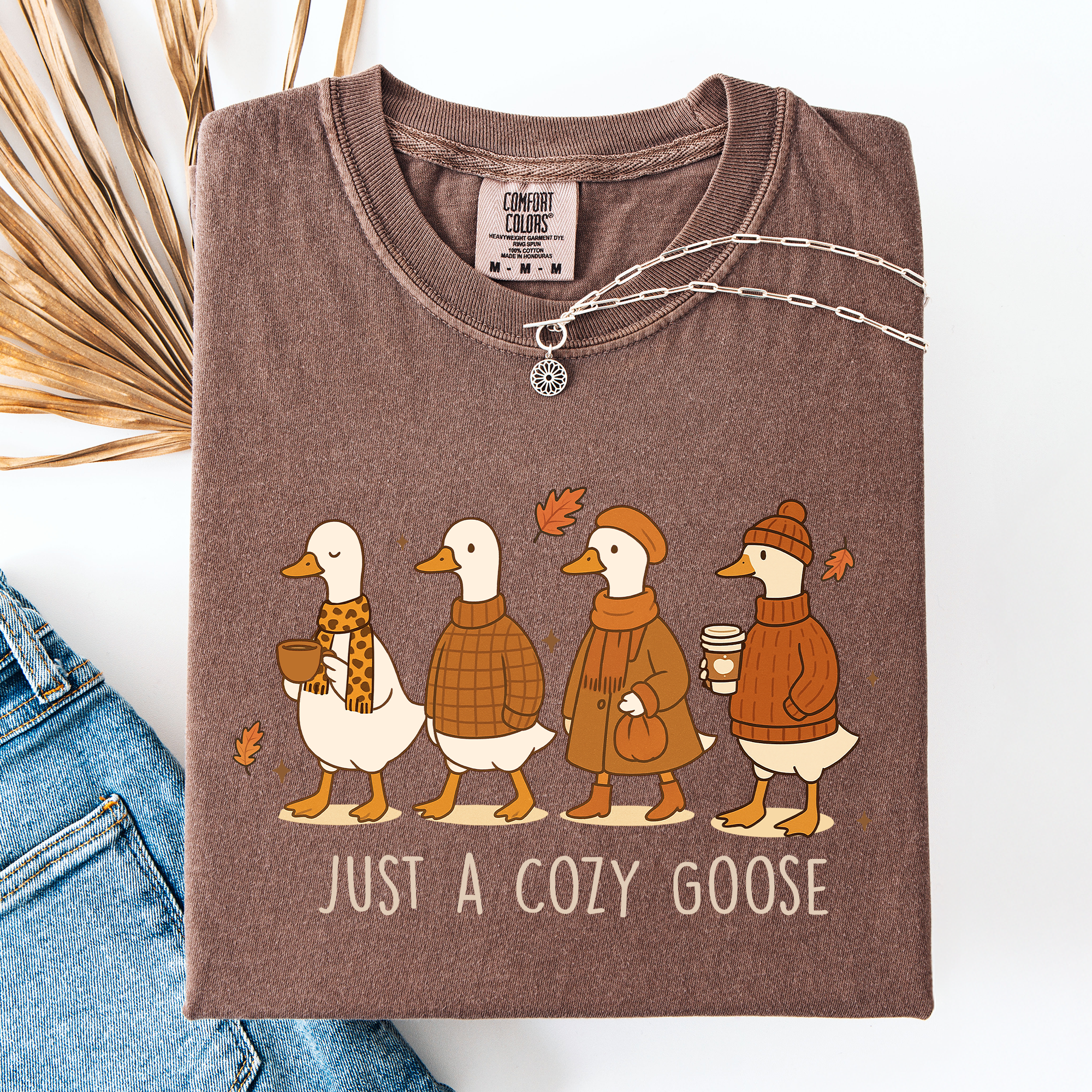 Just A Cozy Goose Autumn Watercolor Bouquet Pumpkin Spice Floral Comfort Colors Tee