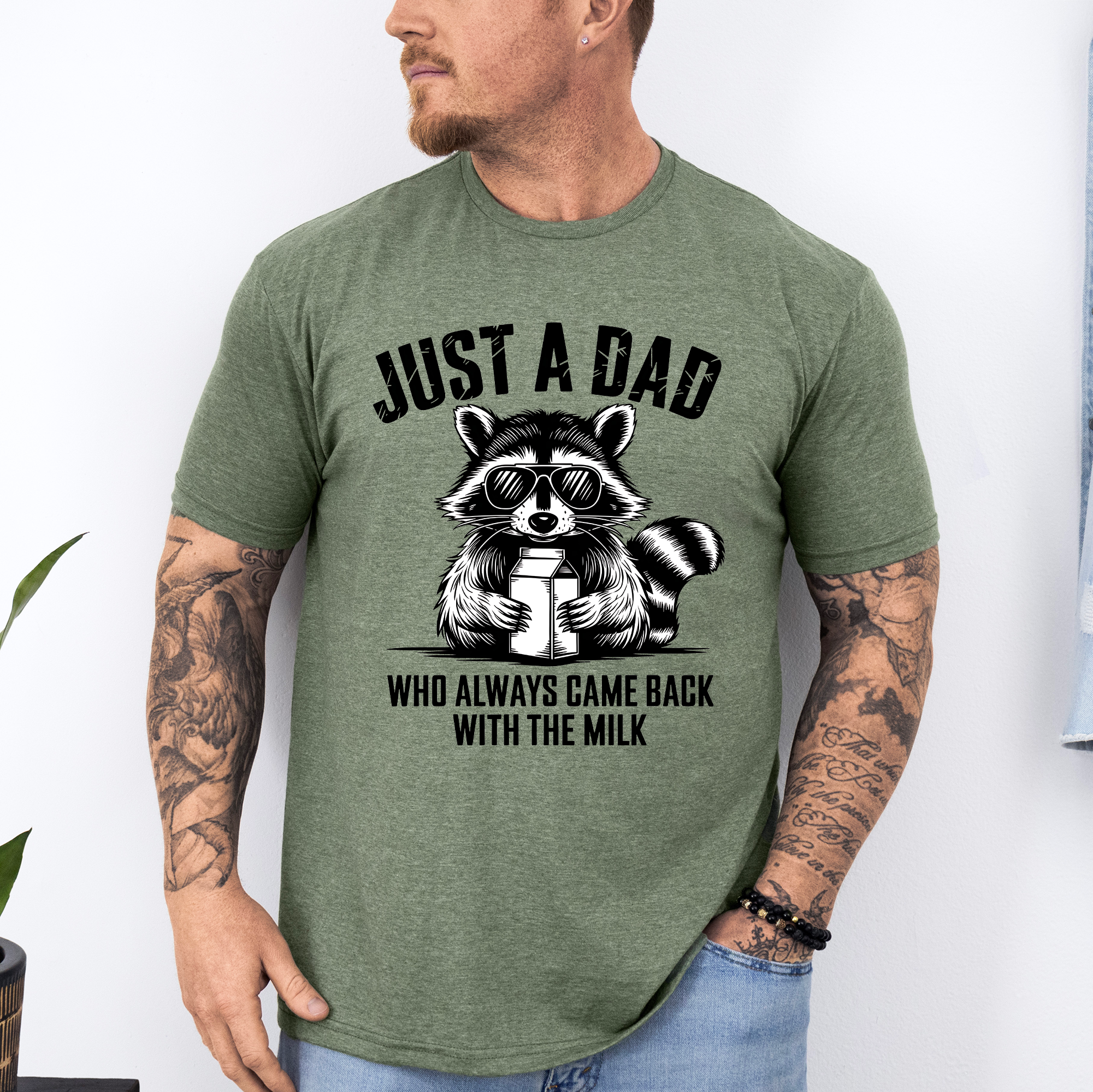 Just A Dad Who Always Came Back With The Milk Raccoon Retro Vintage Classic Graphic Tee