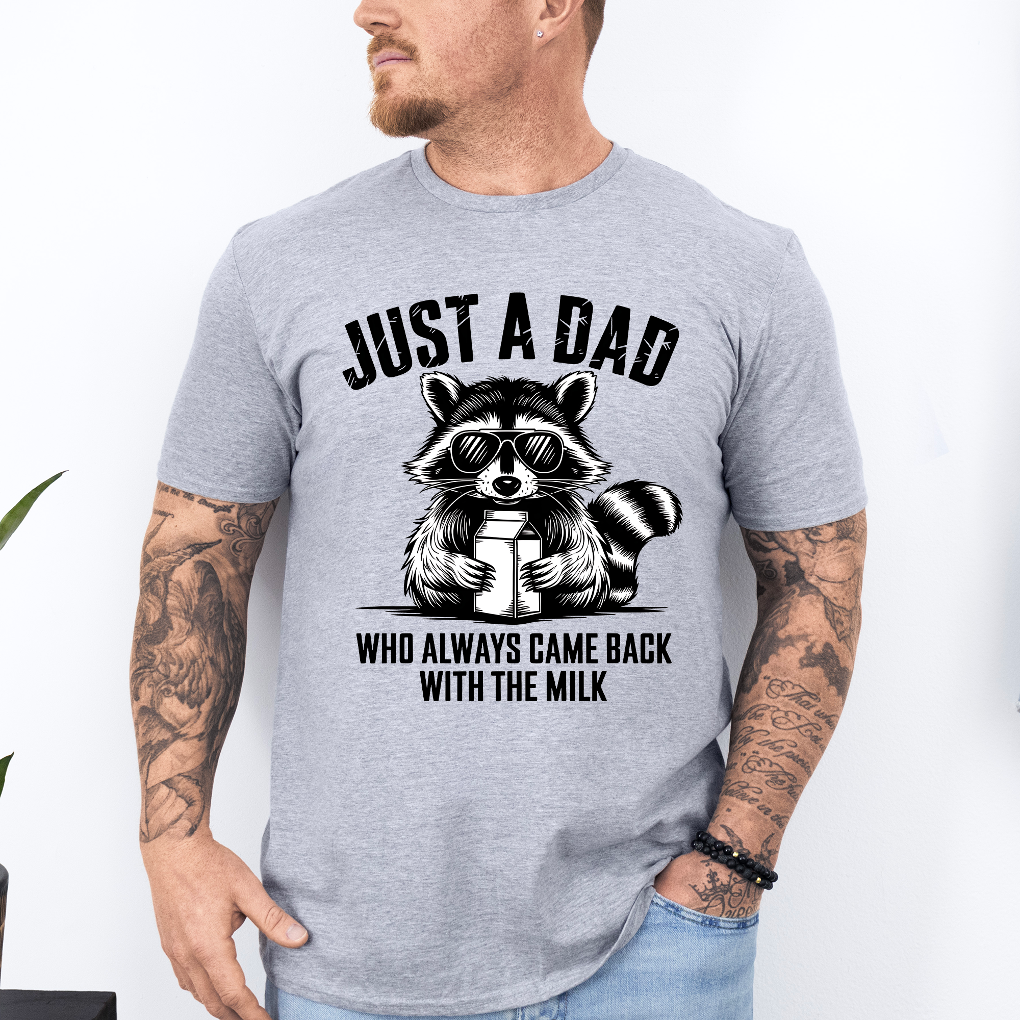 Just A Dad Who Always Came Back With The Milk Raccoon Retro Vintage Classic Graphic Tee