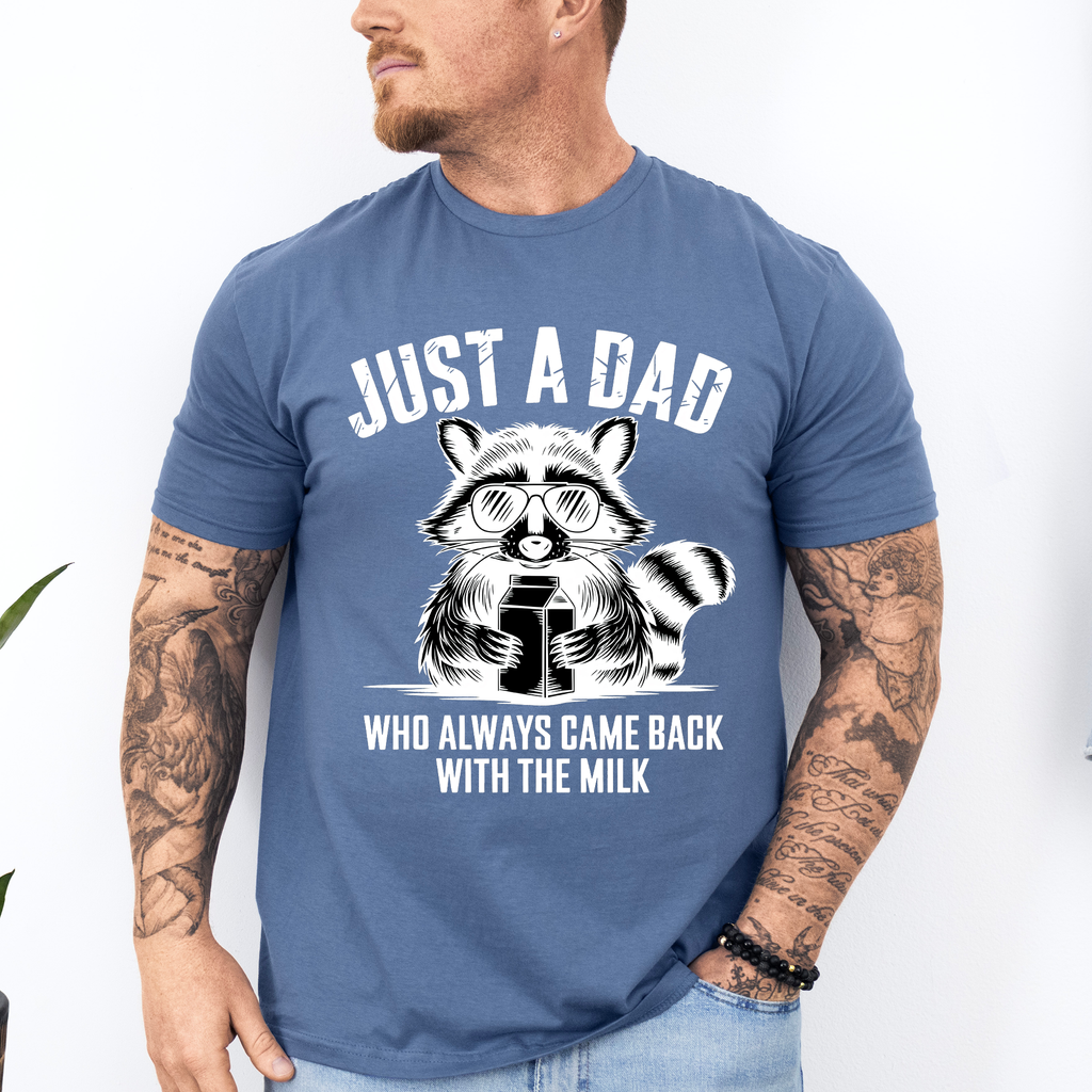 Just A Dad Who Always Came Back With The Milk Raccoon Retro Vintage Classic Graphic Tee