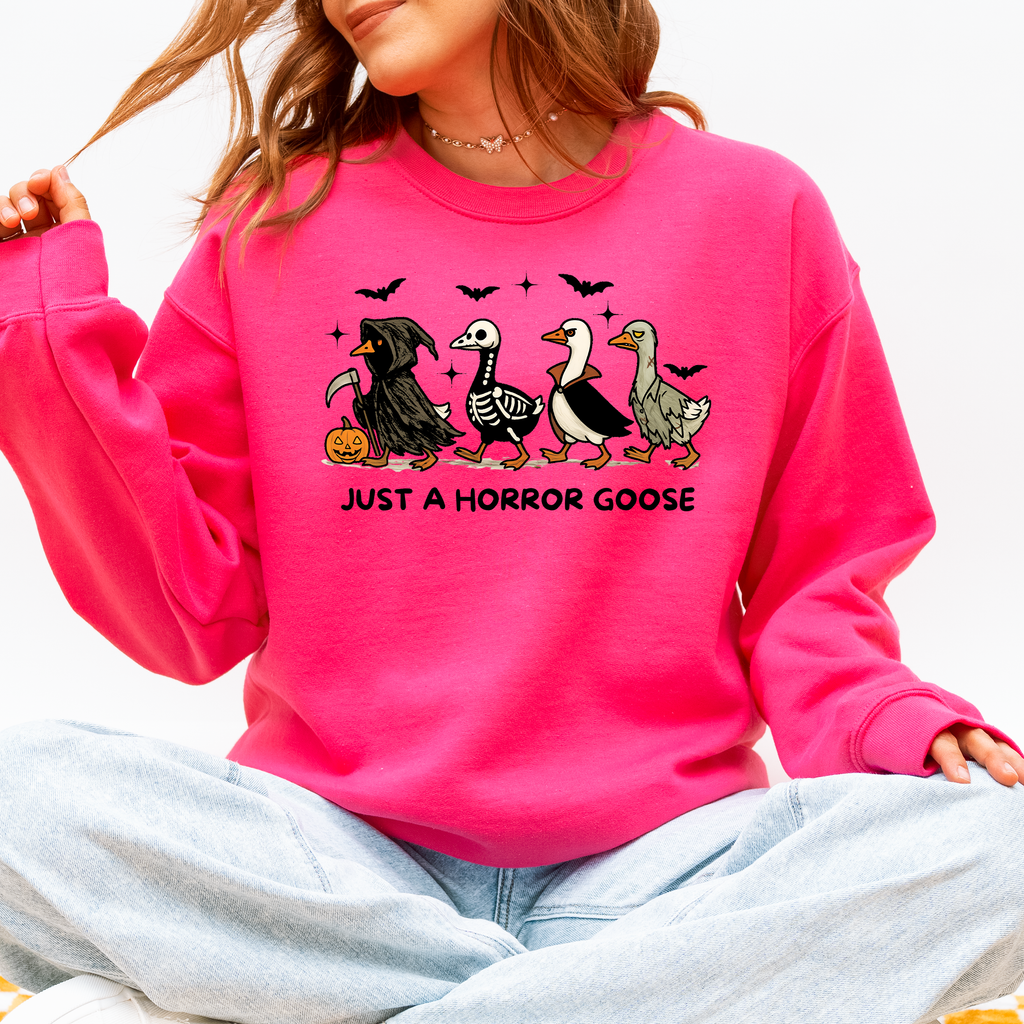 Just A Horror Goose Halloween Spooky Goose Graphic Print Cozy Seasonal Sweatshirt