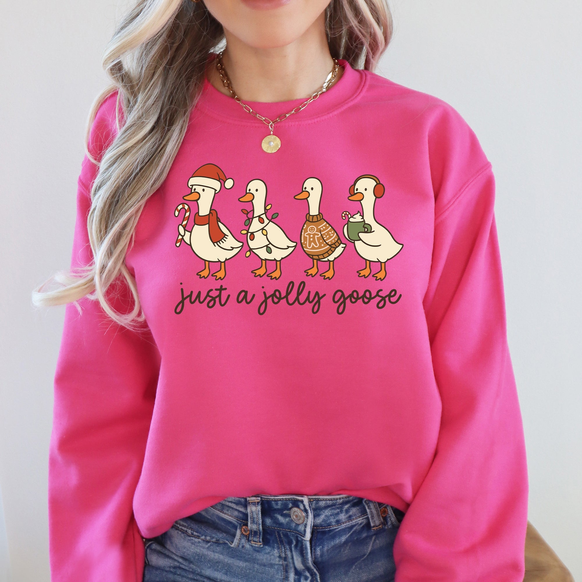 Just A Jolly Goose Santa Claus Christmas Goose Holiday Cozy Vintage Festive Graphic Sweatshirt