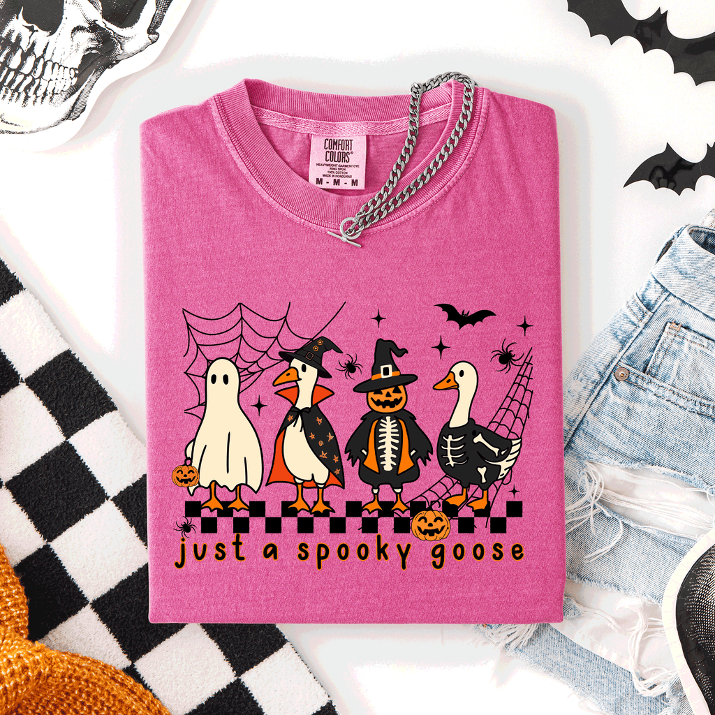 Just A Spooky Goose, Checkered, Halloween Comfort Colors Tee