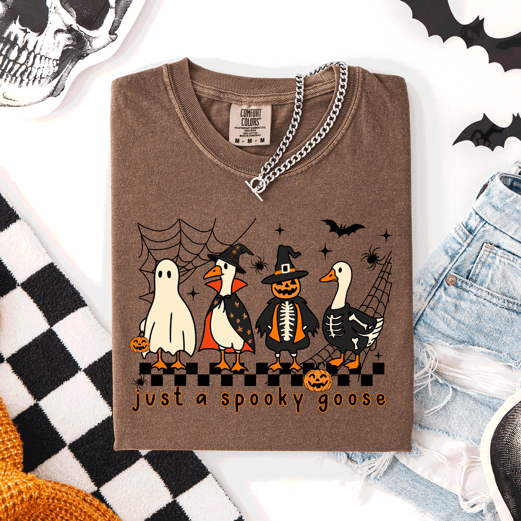 Just A Spooky Goose, Checkered, Halloween Comfort Colors Tee