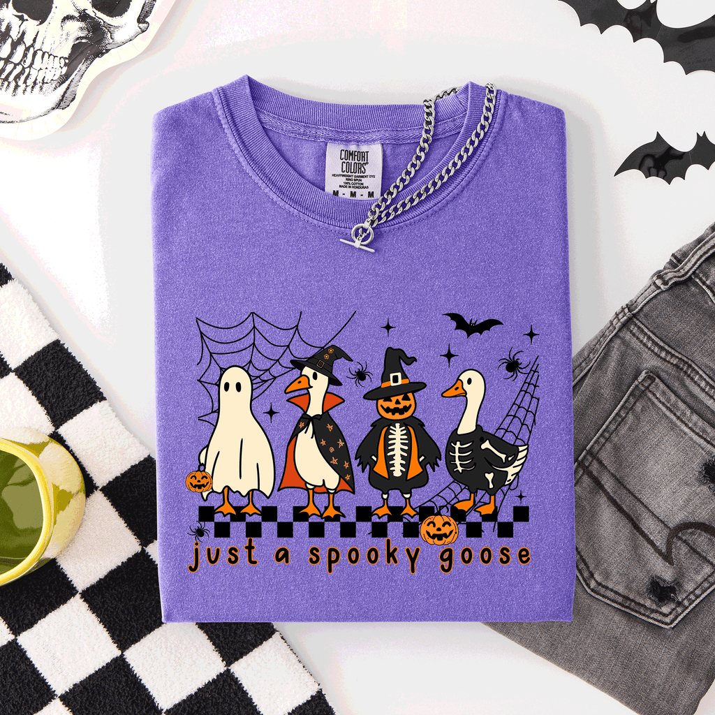 Just A Spooky Goose, Checkered, Halloween Comfort Colors Tee