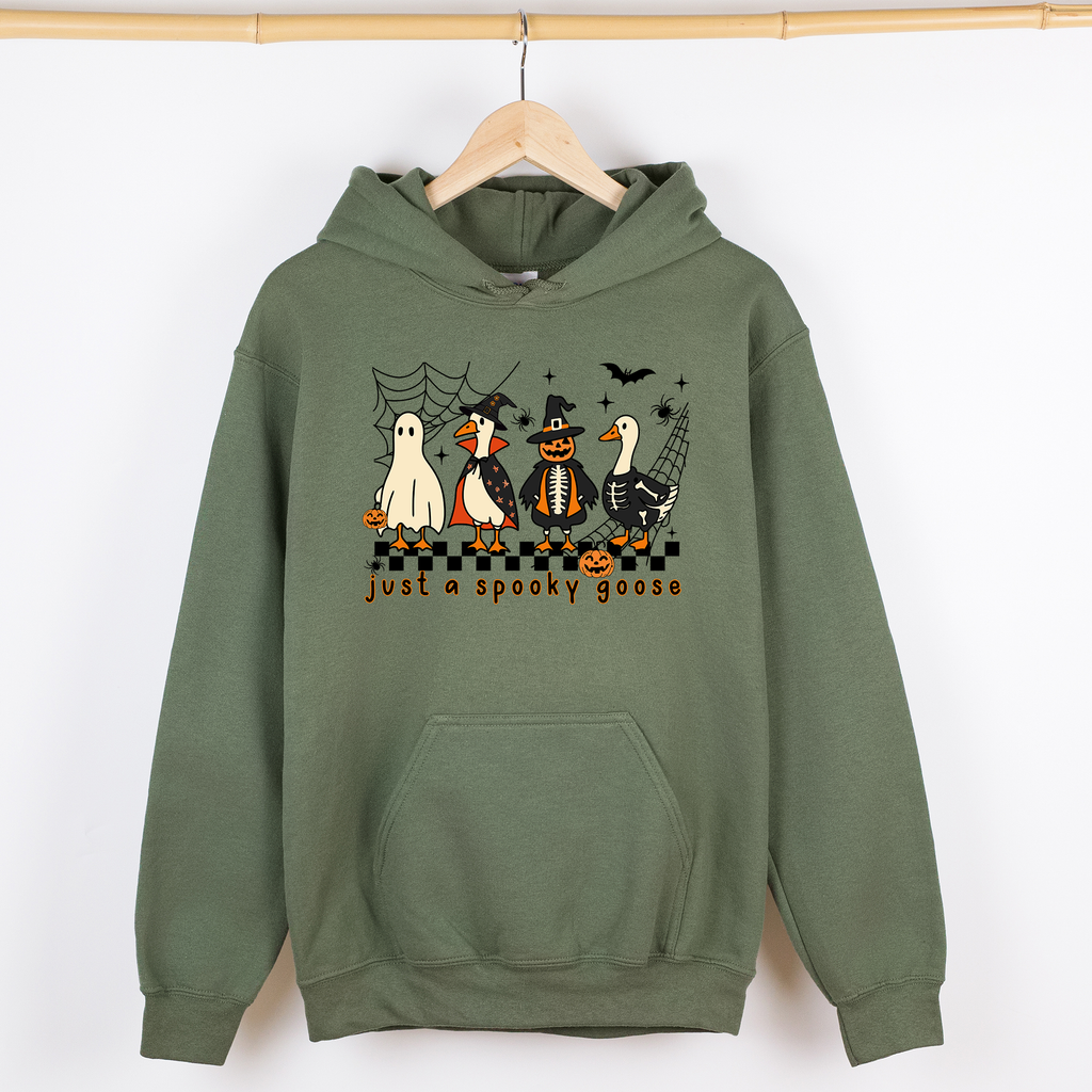 Just A Spooky Goose Checkered Halloween Spooky Goose Illustration Art Graphic Hoodie