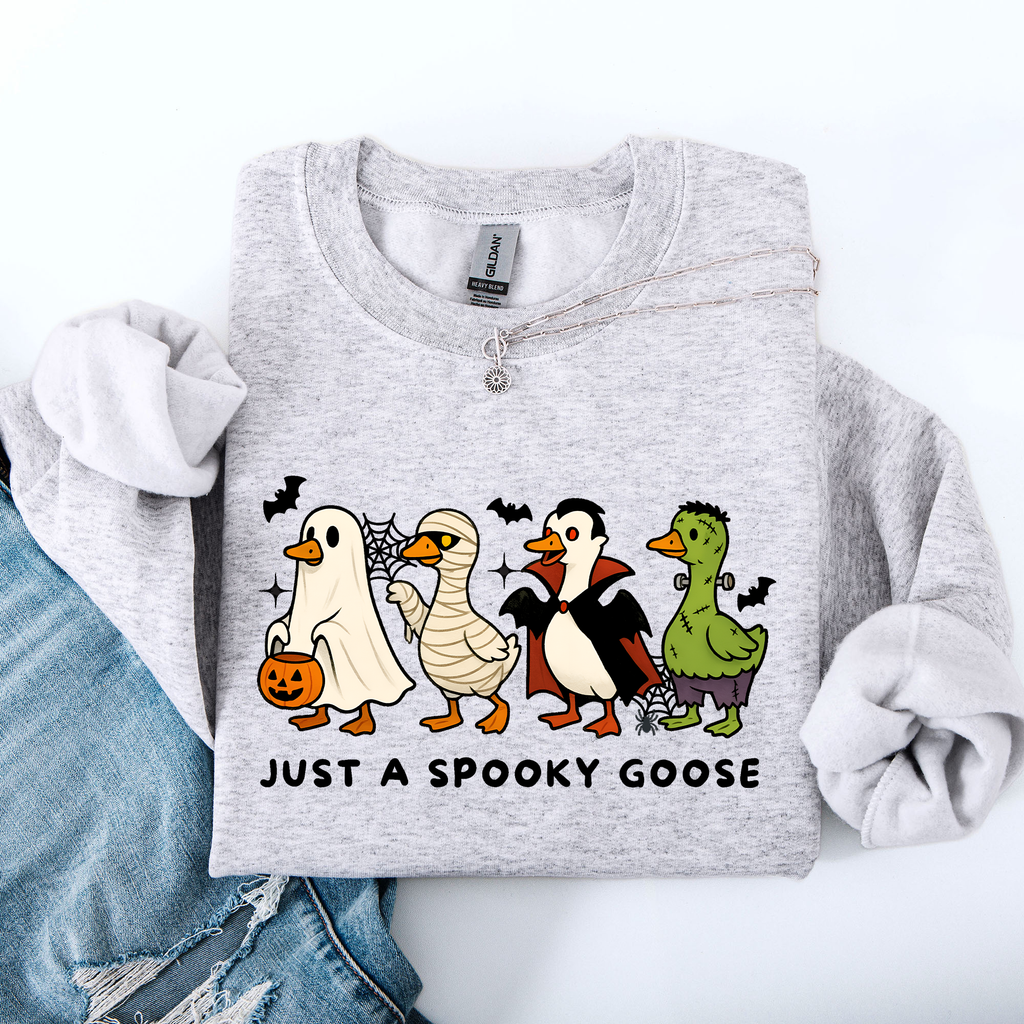 Just A Spooky Goose Dracula Vampire Ghost Mummy Halloween Themed Graphic Sweatshirt