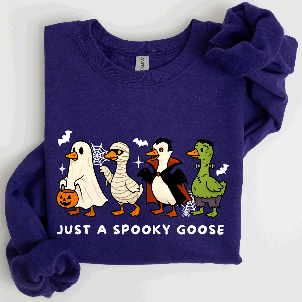 Just A Spooky Goose Dracula Vampire Ghost Mummy Halloween Themed Graphic Sweatshirt