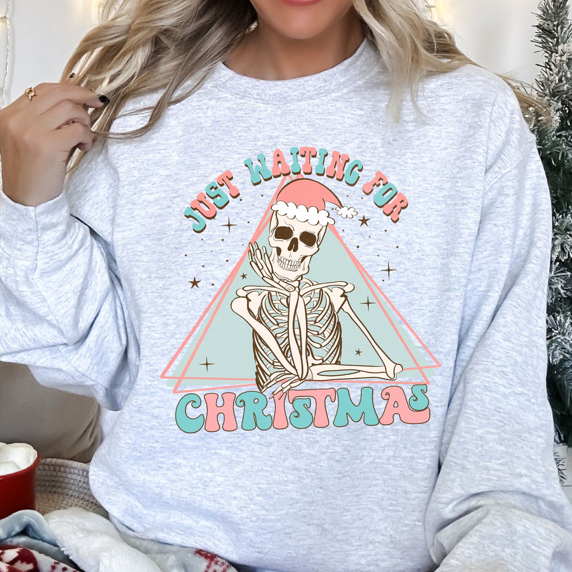 Just Waiting For Christmas, Skeleton Illustration Graphic Limited Edition Sweatshirt