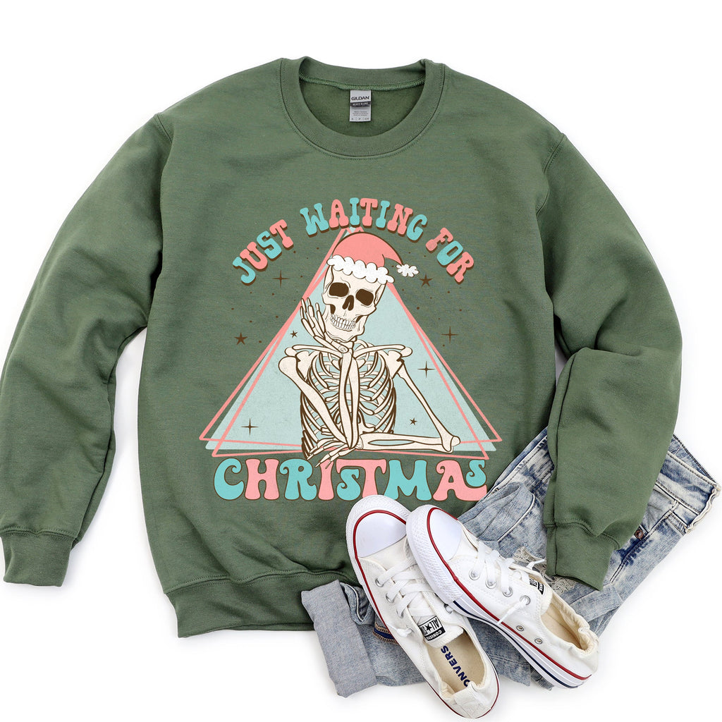 Just Waiting For Christmas, Skeleton Illustration Graphic Limited Edition Sweatshirt