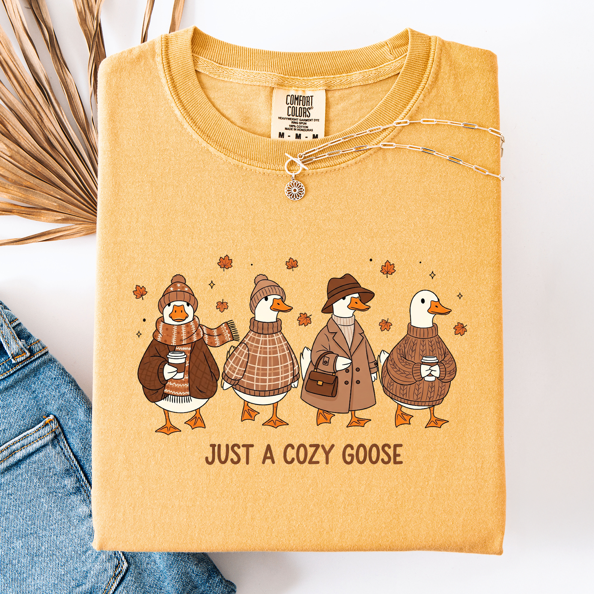 Just A Cozy Goose Autumn Goose Watercolor Bouquet With Jack O Lantern Motifs Comfort Colors Tee