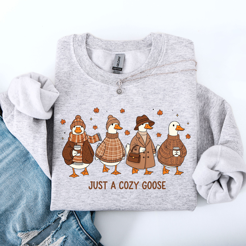 Just a Cozy Goose, Autumn Goose Floral Pumpkin Spice Autumn Comfort Edition Sweatshirt