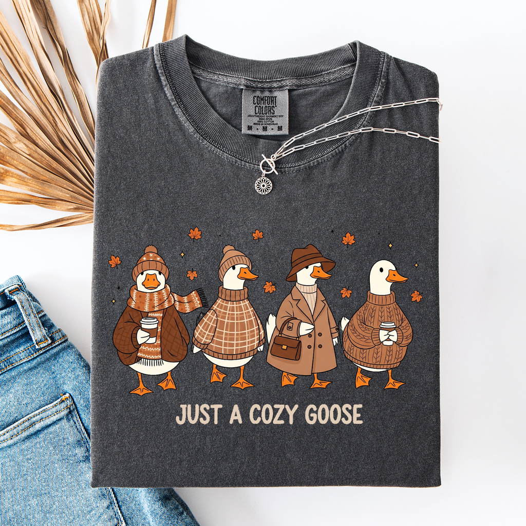Just A Cozy Goose Autumn Goose Watercolor Bouquet With Jack O Lantern Motifs Comfort Colors Tee