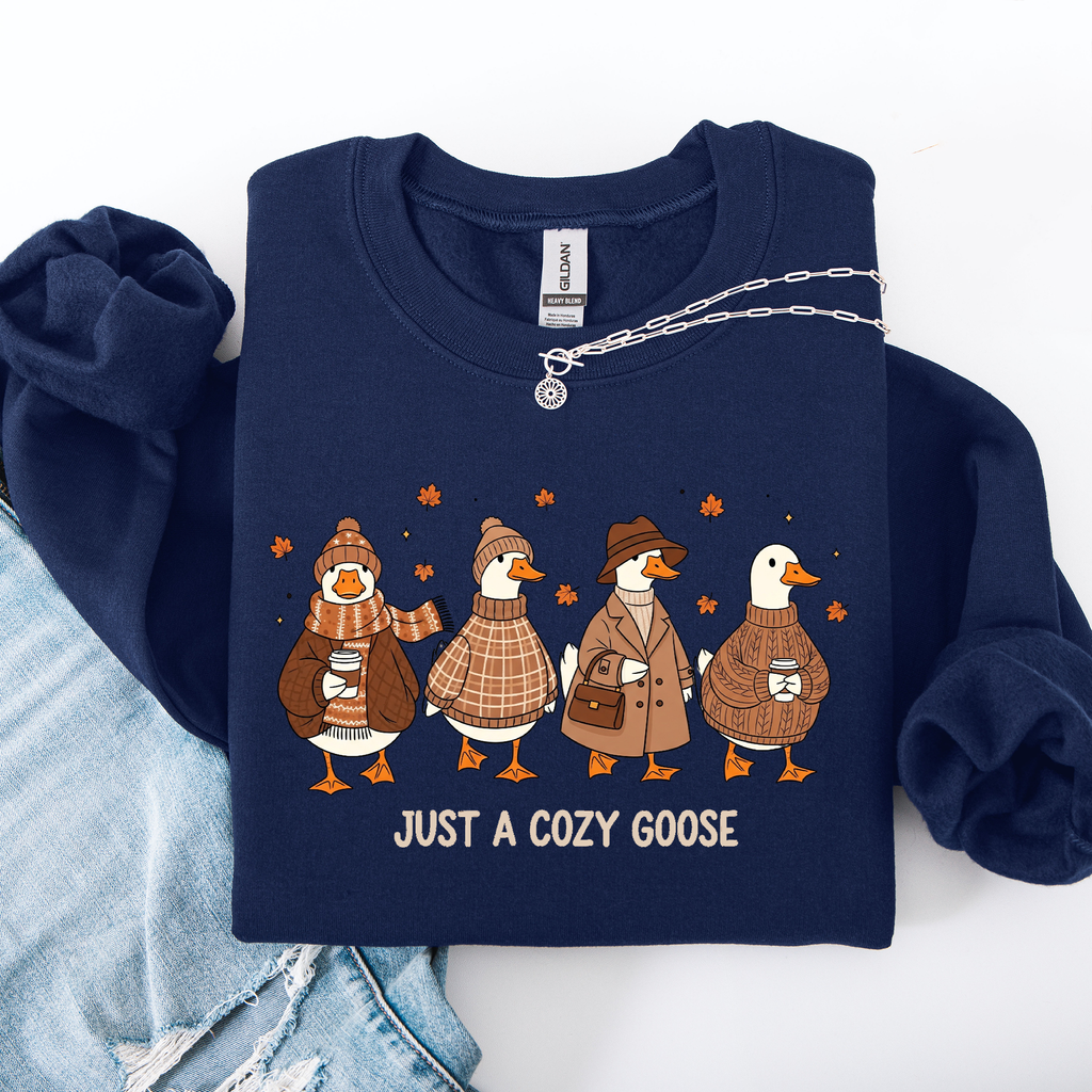 Just a Cozy Goose, Autumn Goose Floral Pumpkin Spice Autumn Comfort Edition Sweatshirt